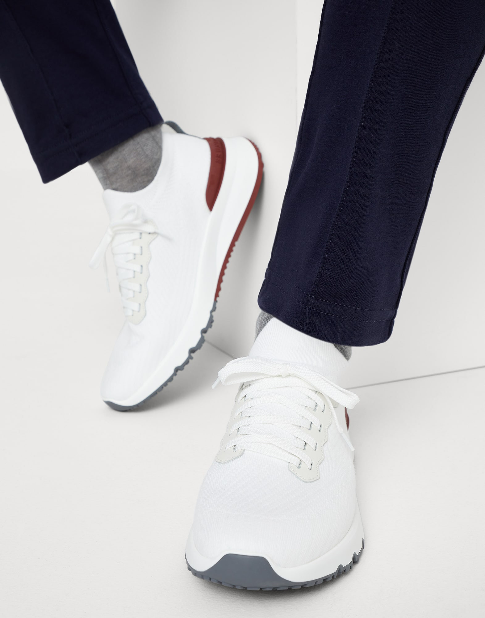 Cotton knit and semi-polished calfskin runners - 4