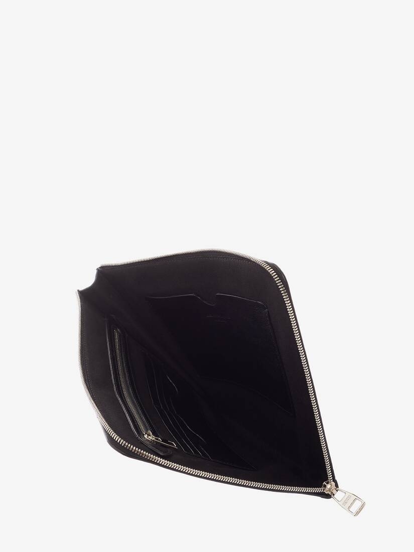 Studded Small Zip Leather Document Holder in Black - 4