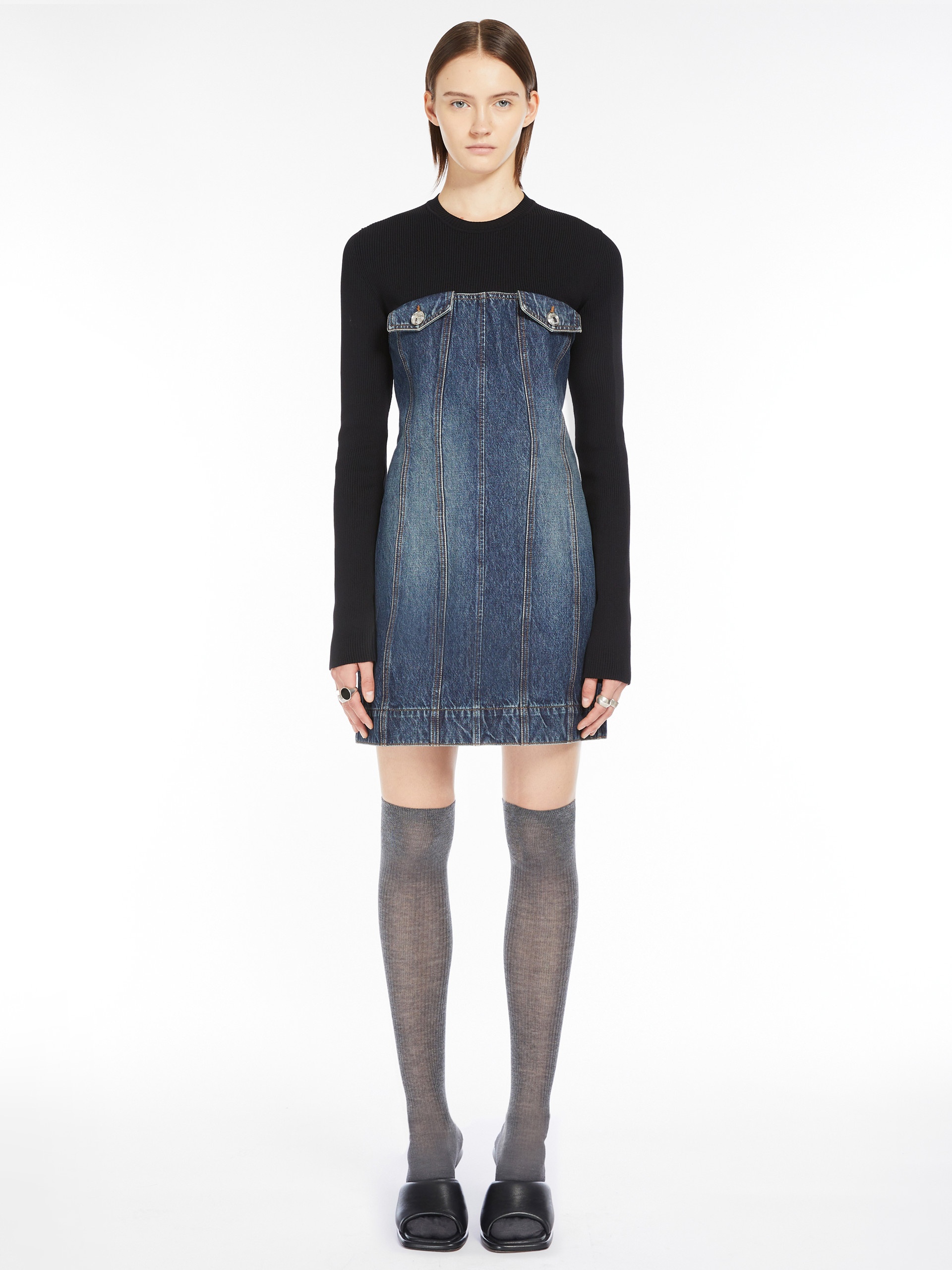 TETI Slim-fit denim and knit fabric dress - 3