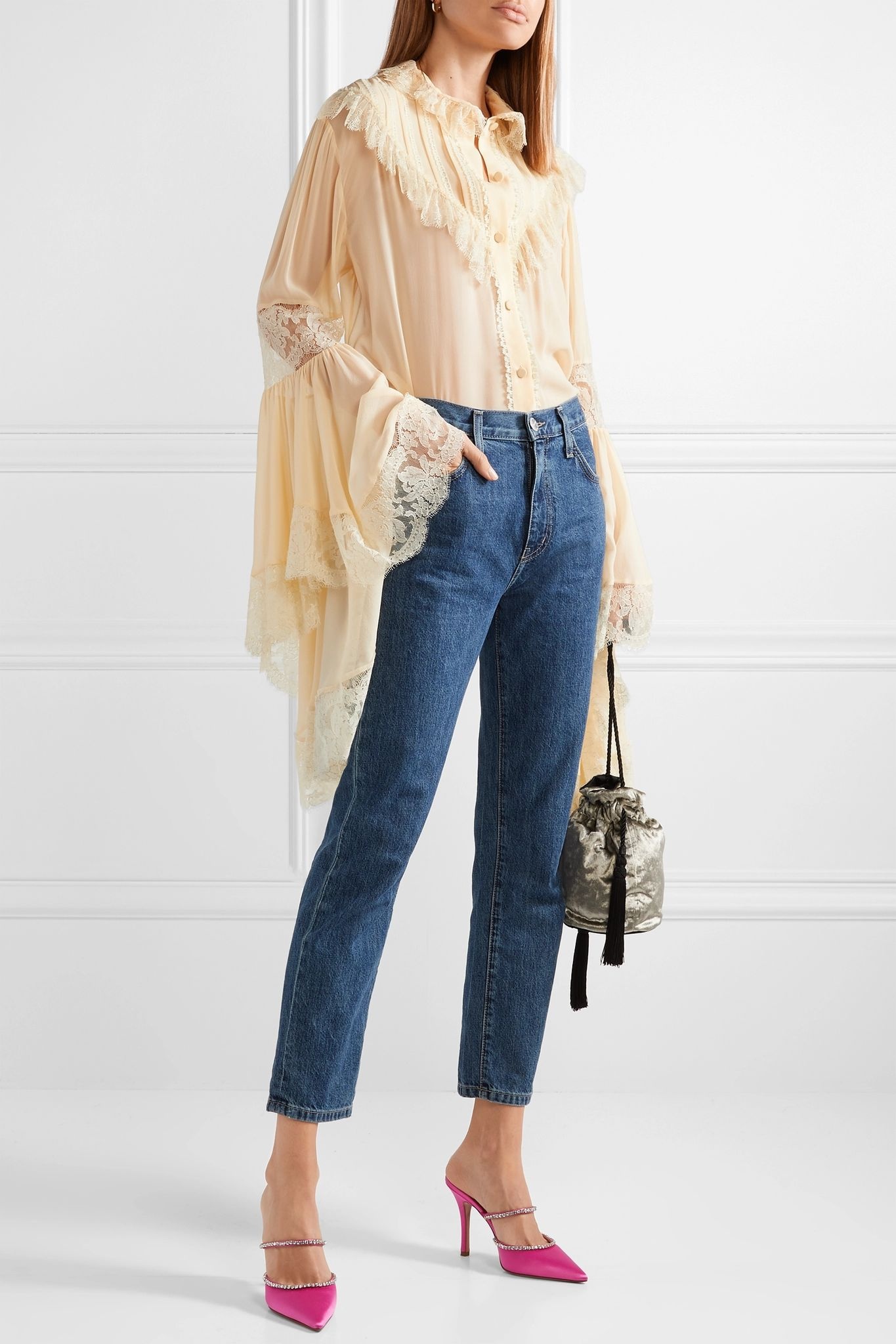 Oversized lace-trimmed silk-chiffon blouse - 2