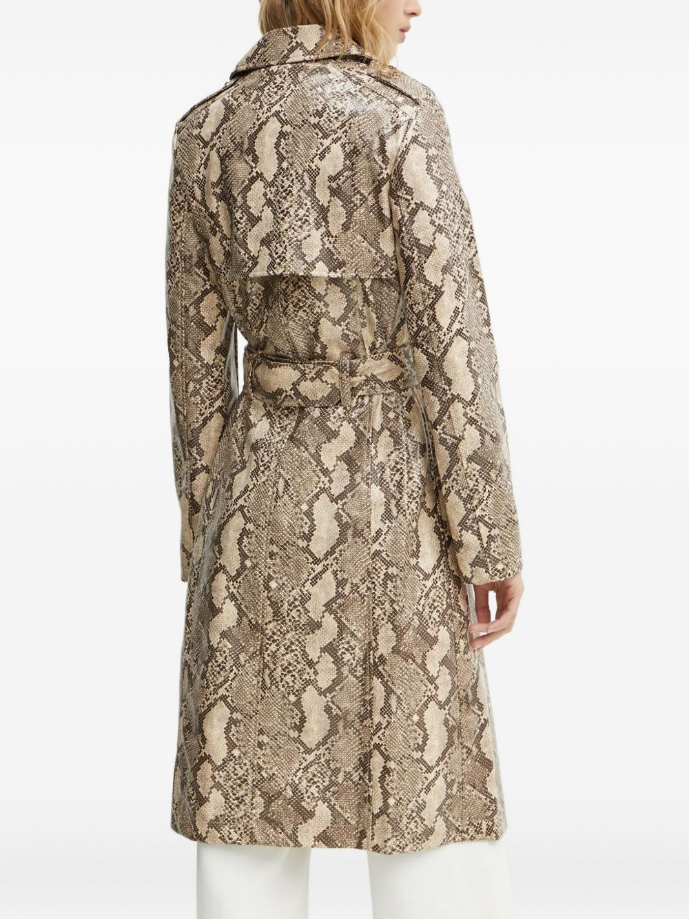 snakeskin-print belted trench coat - 3