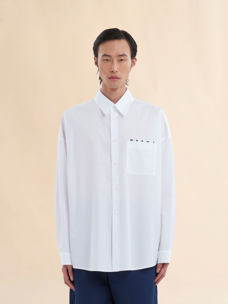 Marni WHITE ORGANIC POPLIN SHIRT WITH PEEPING MARNI LOGO outlook