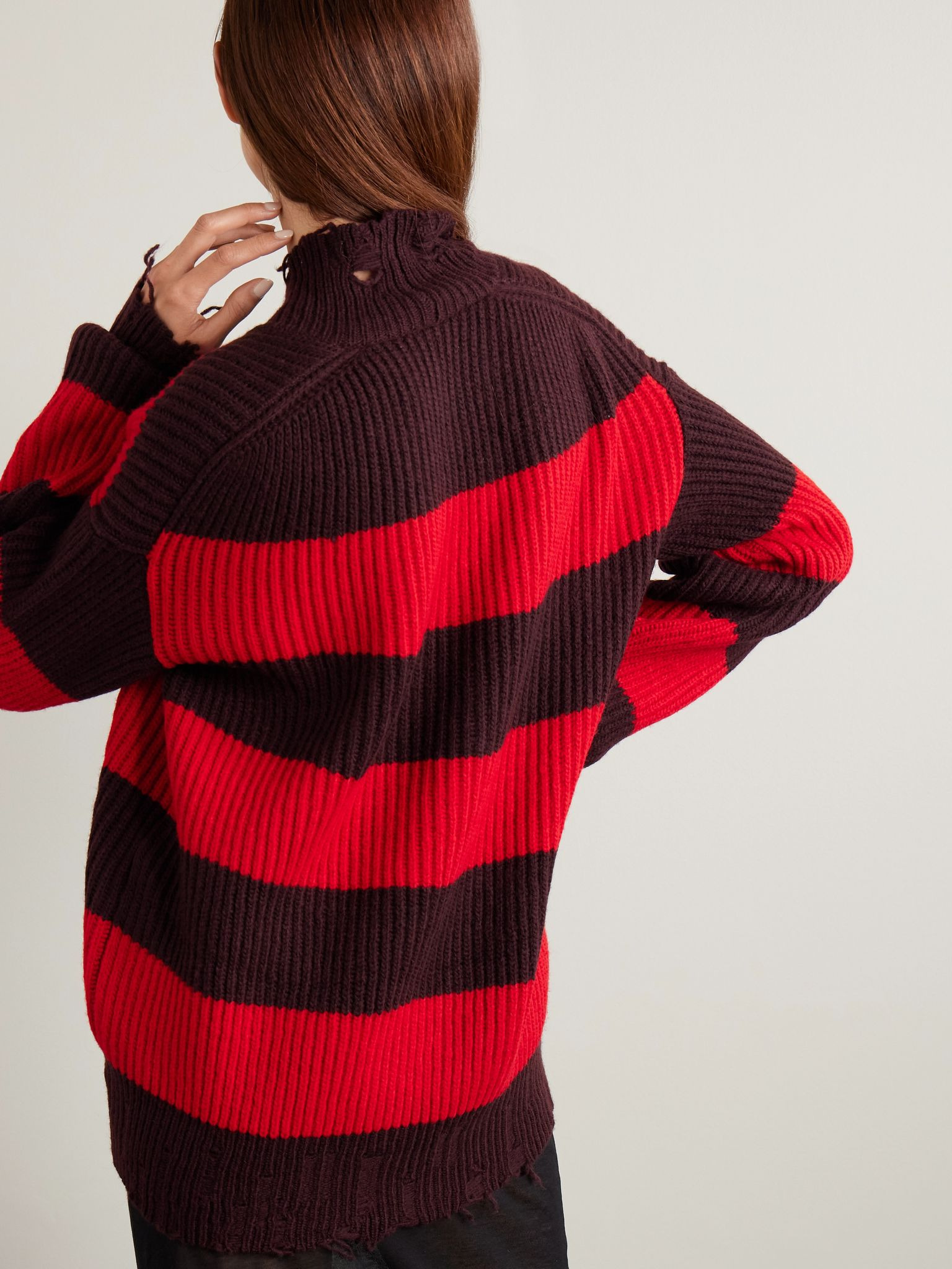 Oversized striped wool-blend sweater Red - 3