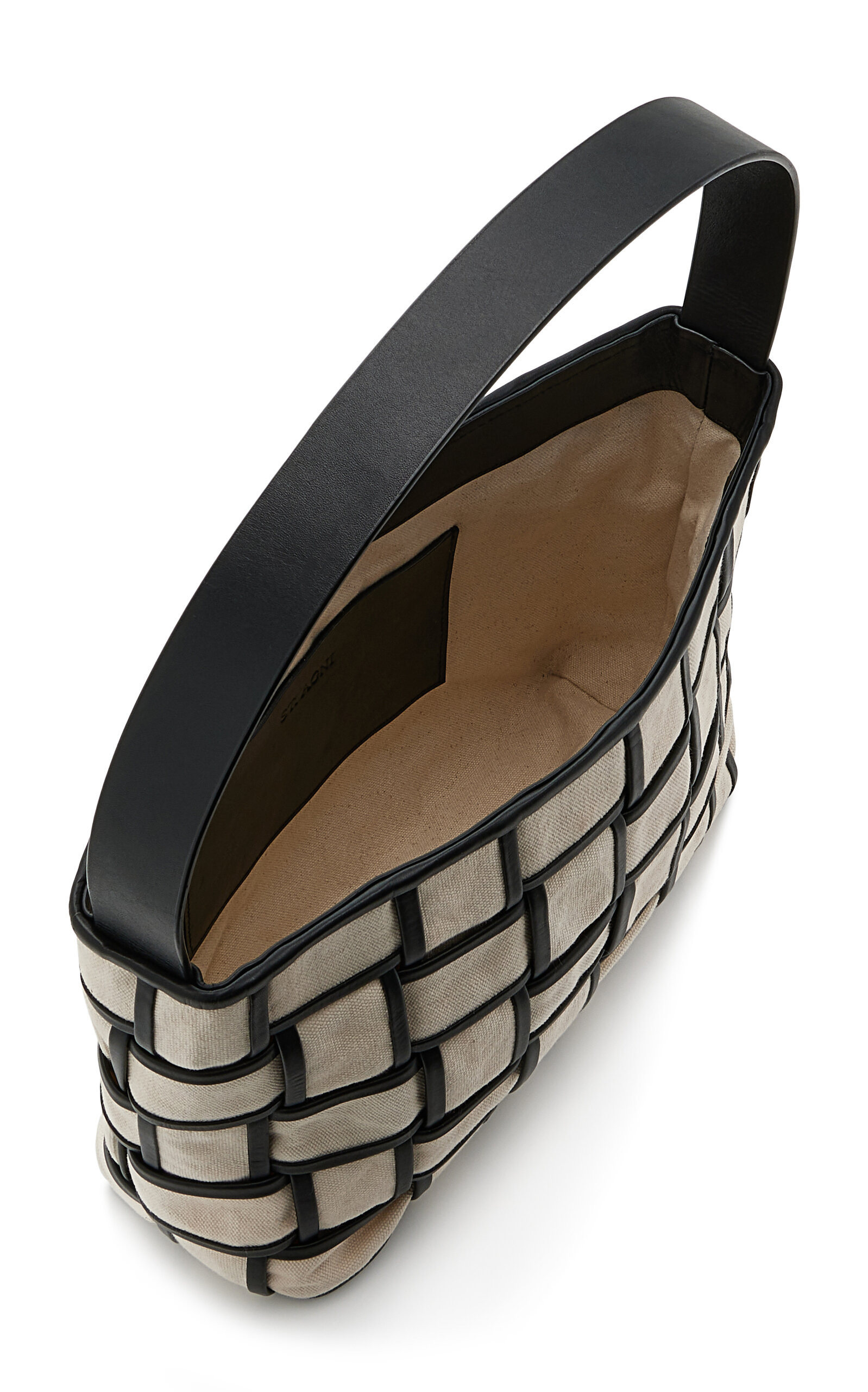 Border Woven Leather Mini Tote Bag black/white - 5
