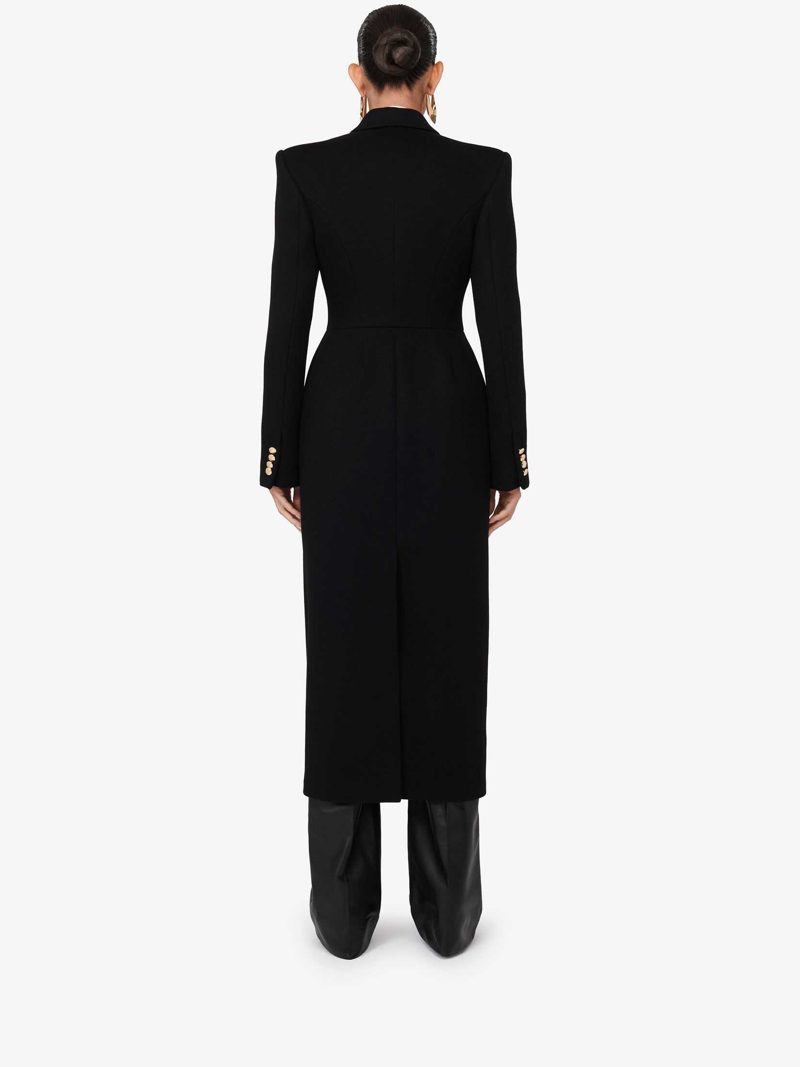 Women's Double-breasted Military Coat in Black - 4