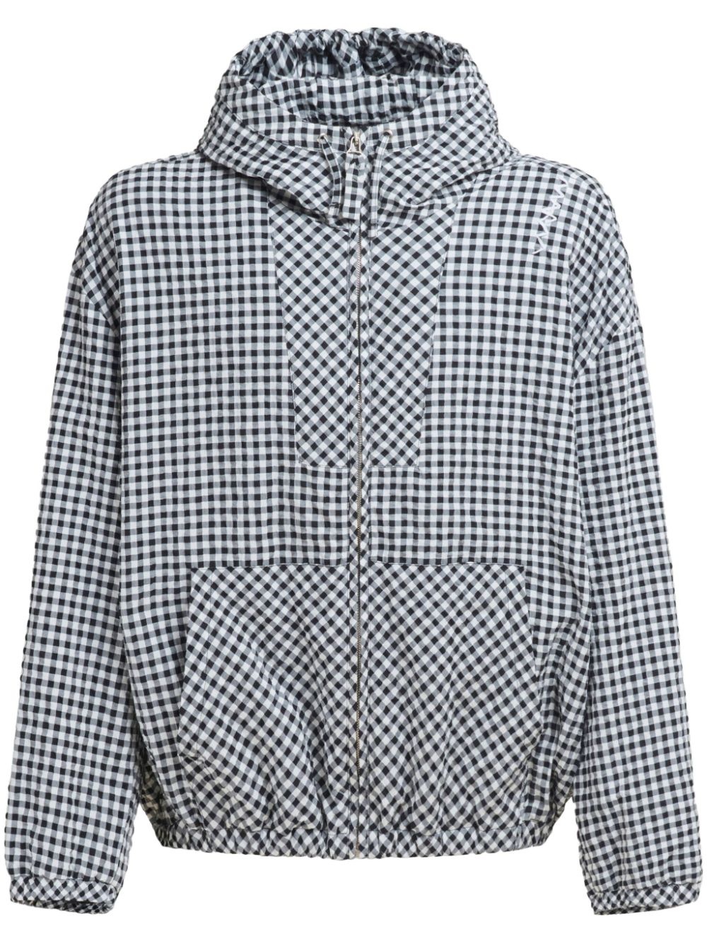 check-pattern hooded jacket - 1