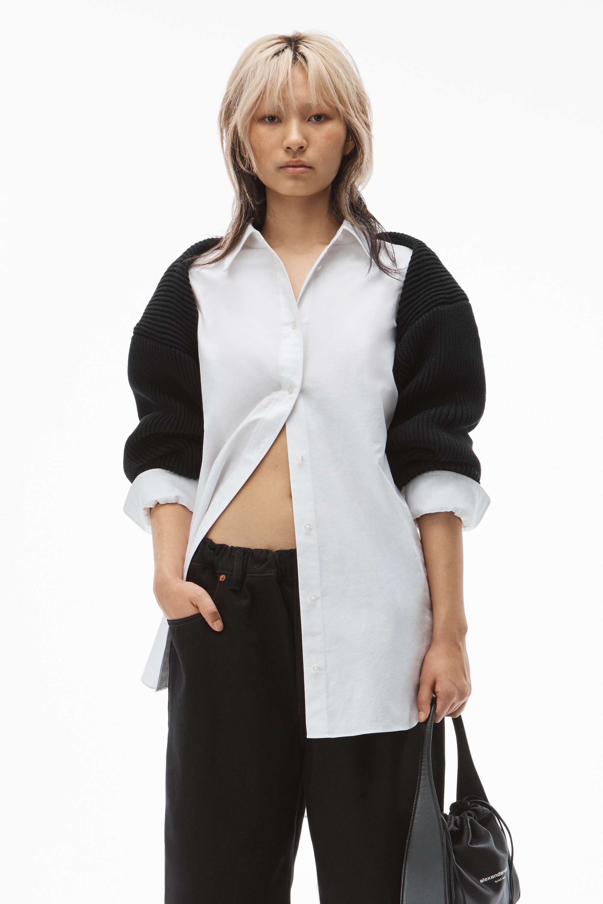 BILAYER SHRUG IN OXFORD SHIRTING - 2