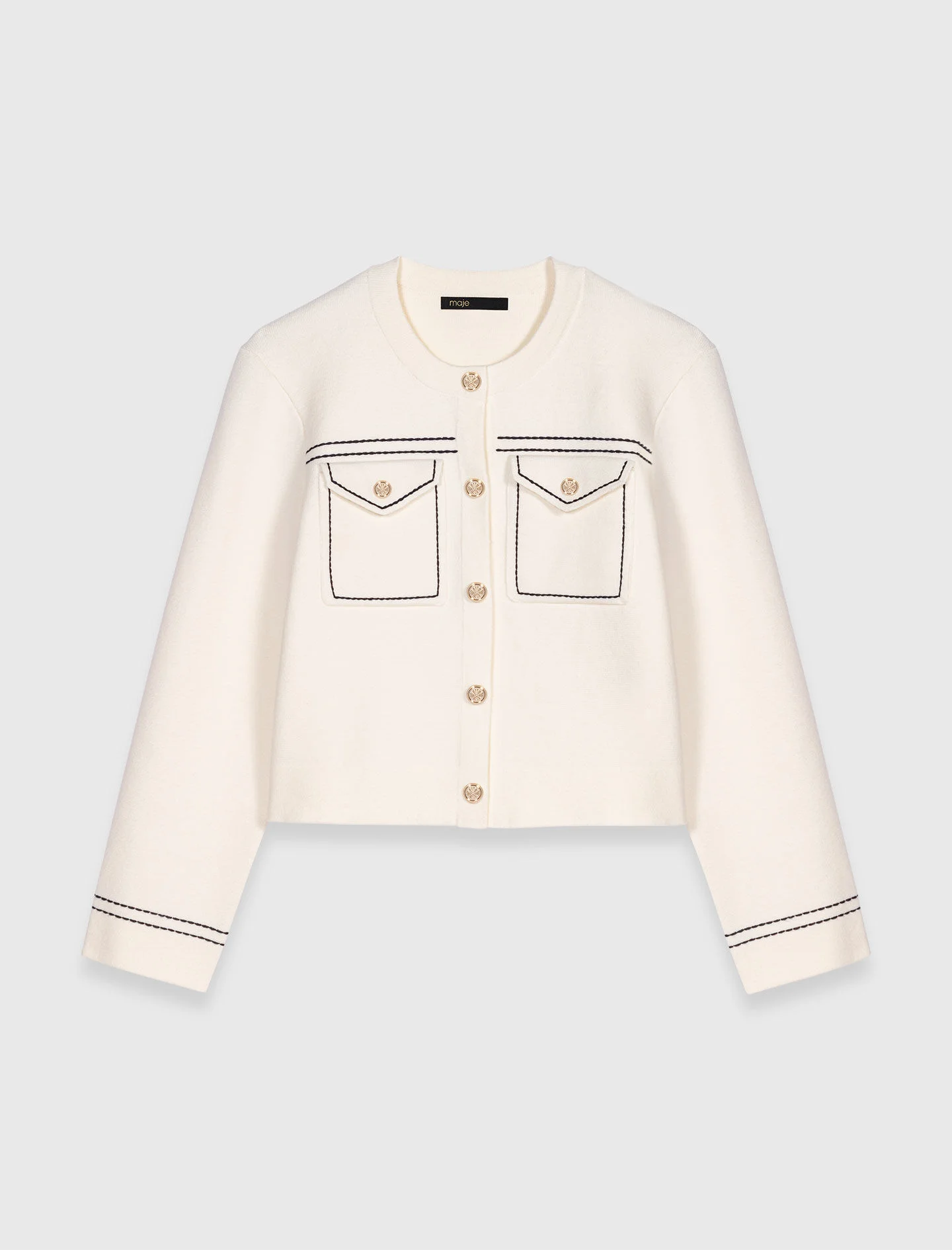 Topstitched cropped cardigan - 1