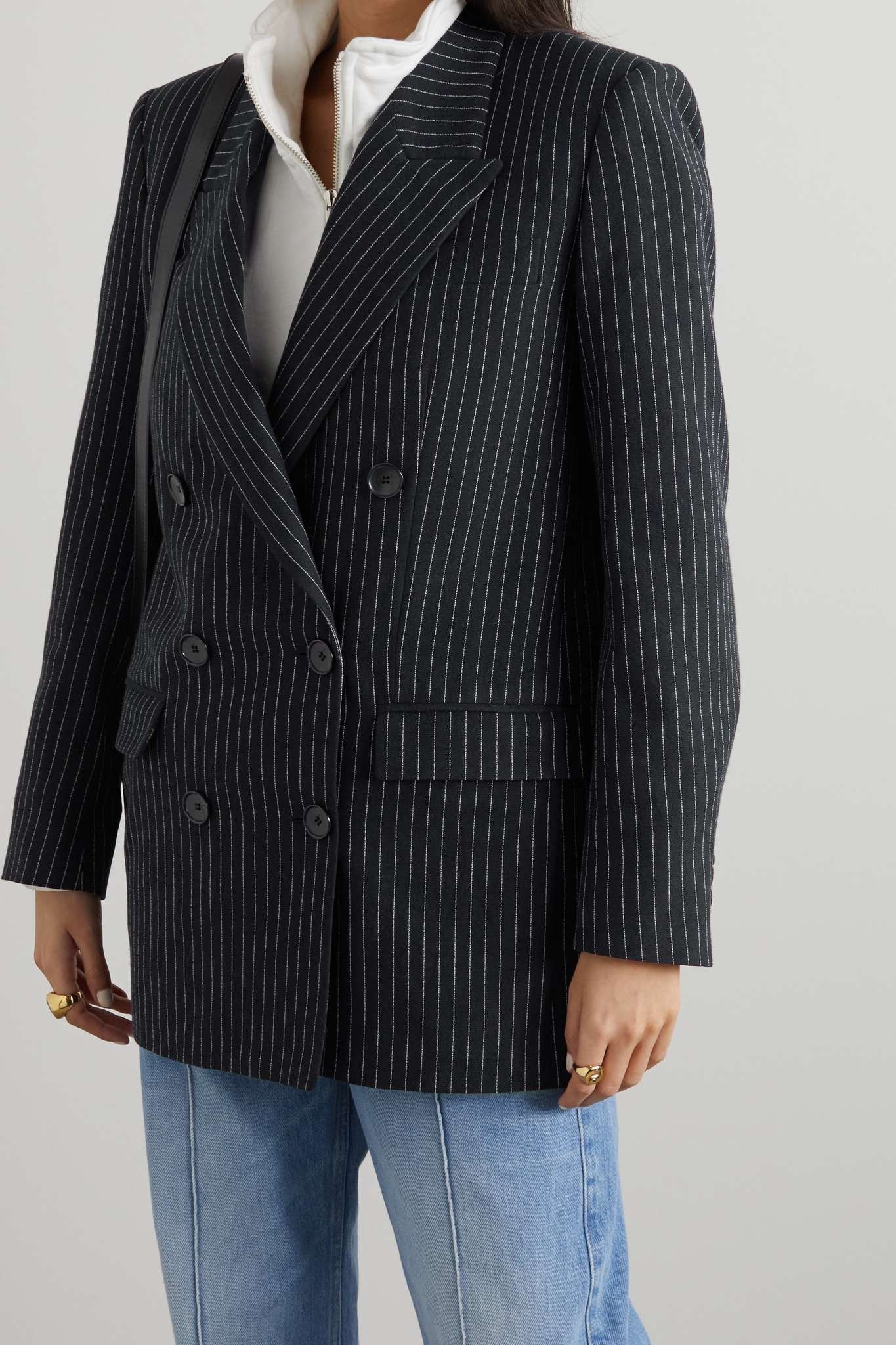 Nevim double-breasted pinstriped crepe blazer - 3