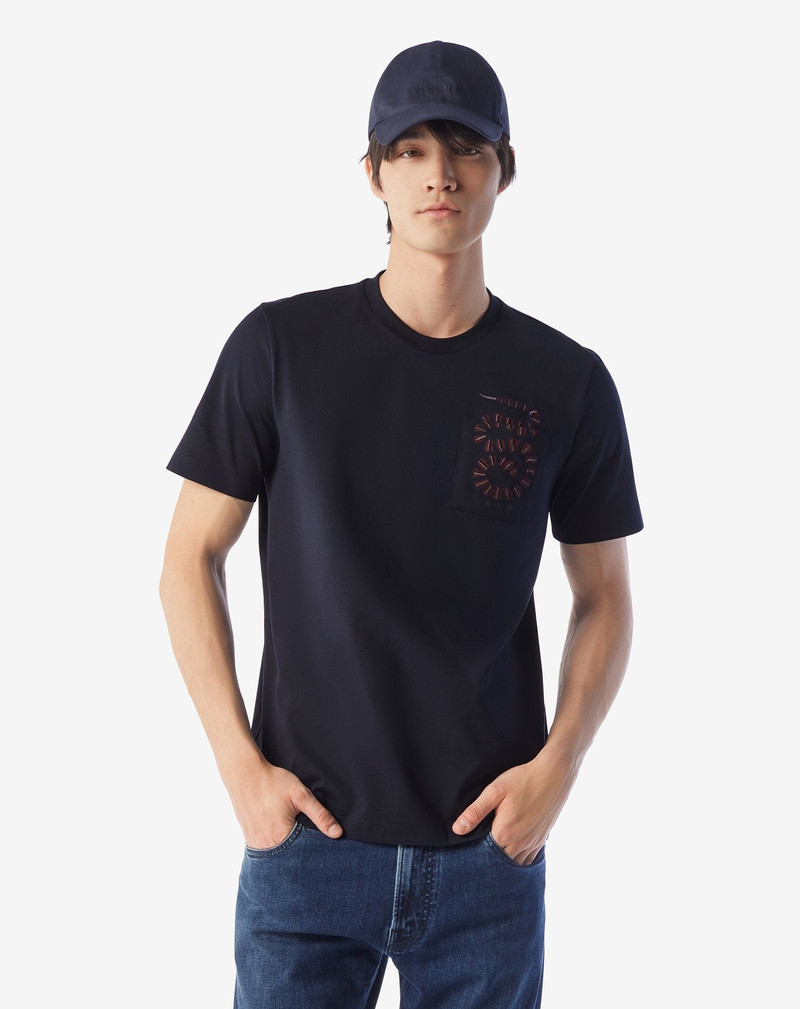 CORNELIANI Navy blue crew neck cotton jersey jumper outlook