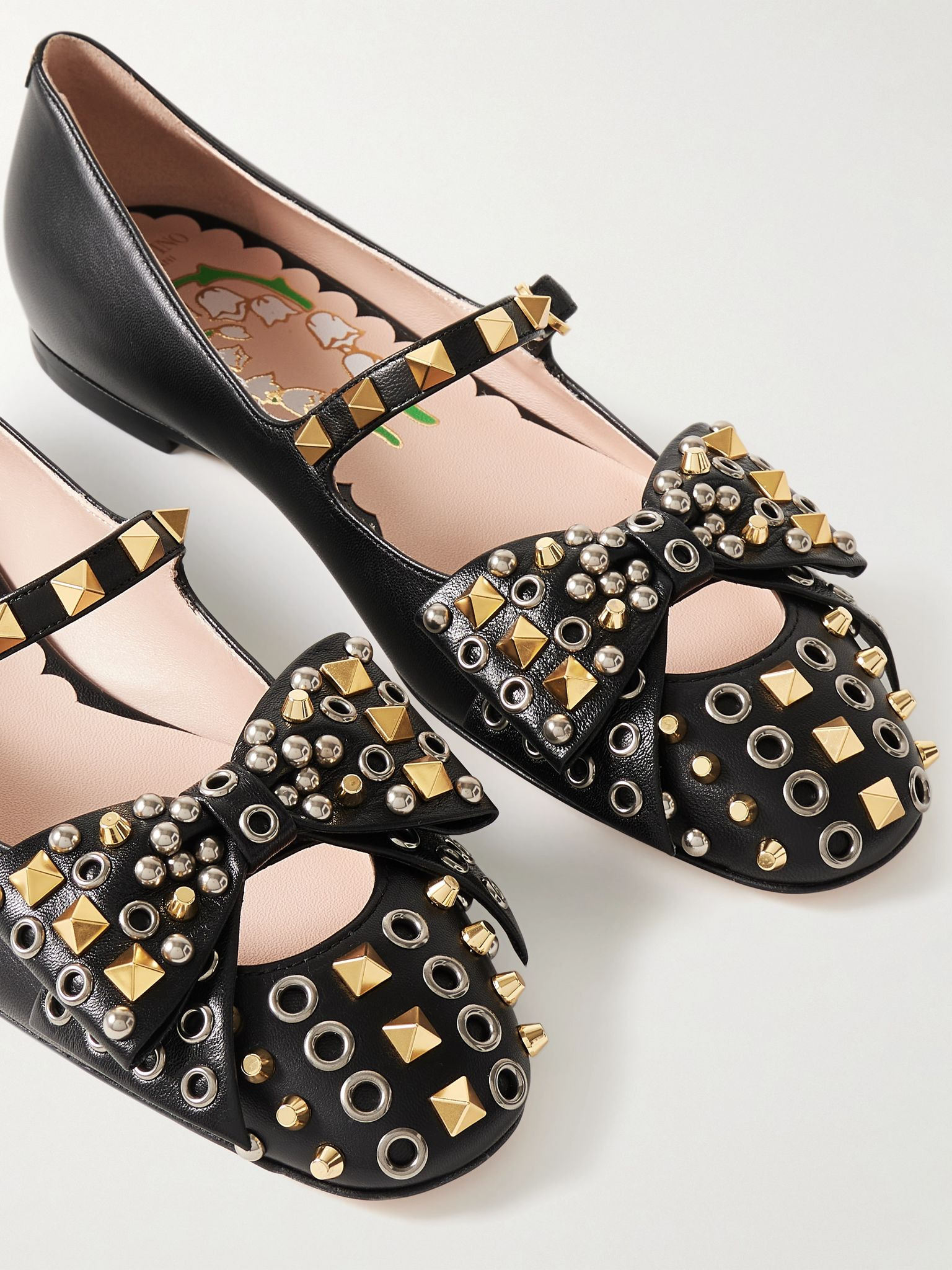 Bowow embellished leather Mary Jane ballet flats Black - 4