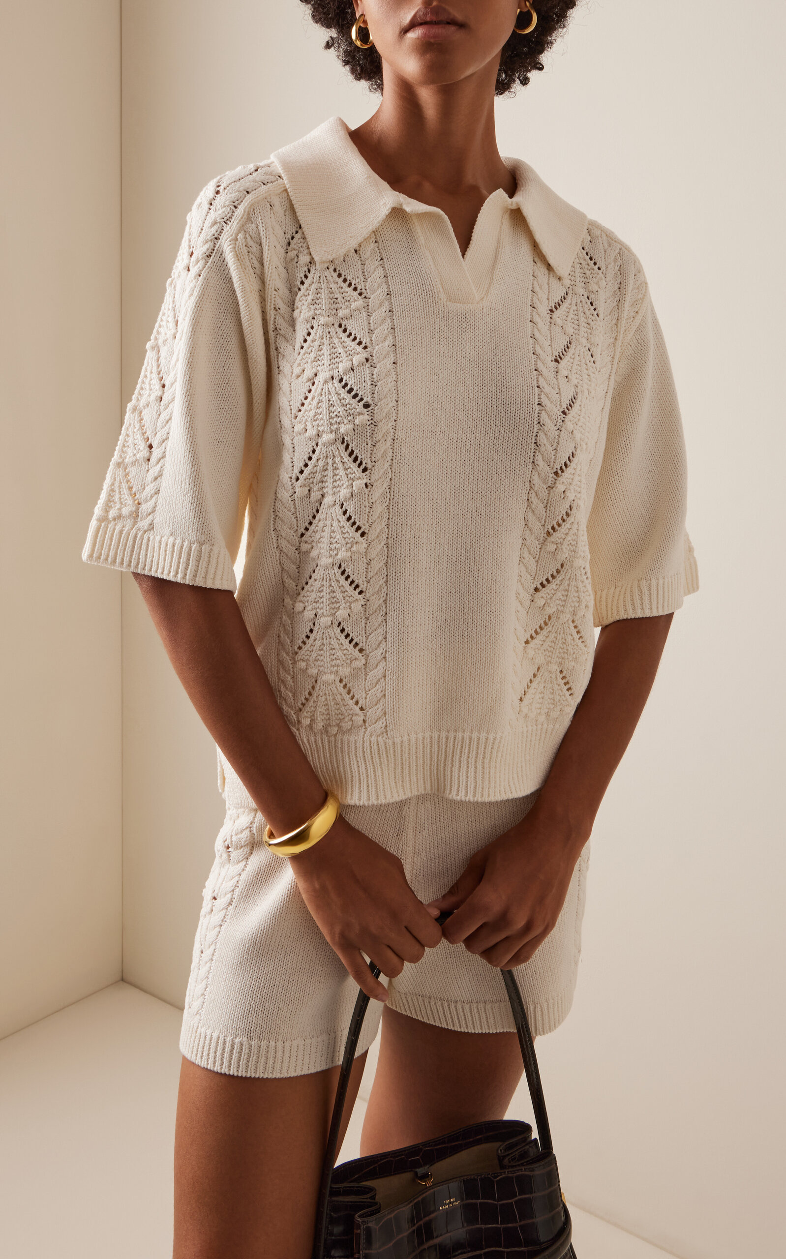 Shell Cotton Polo Sweater ivory - 2
