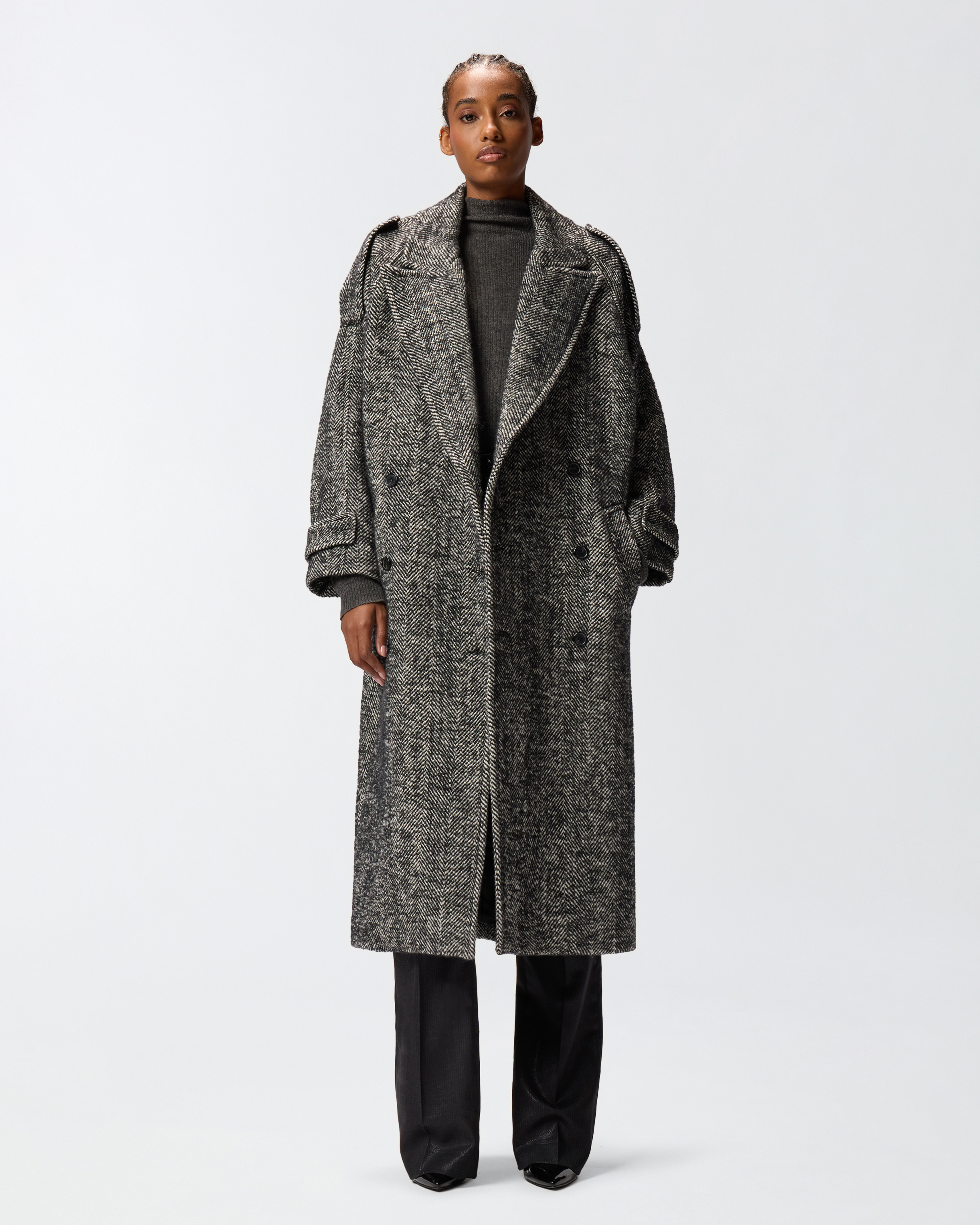 LONG HERRINGBONE CLOTH COAT - 2