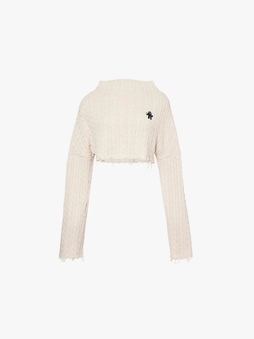 Raw-trim cable-knit wool-blend top - 1