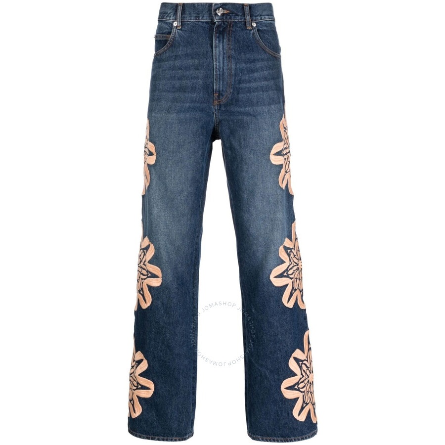 Bluemarble Men's Blue Embroidered Bootcut Denim Pants - 1