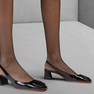 Santoni Women’s black patent leather mid-heel slingback outlook