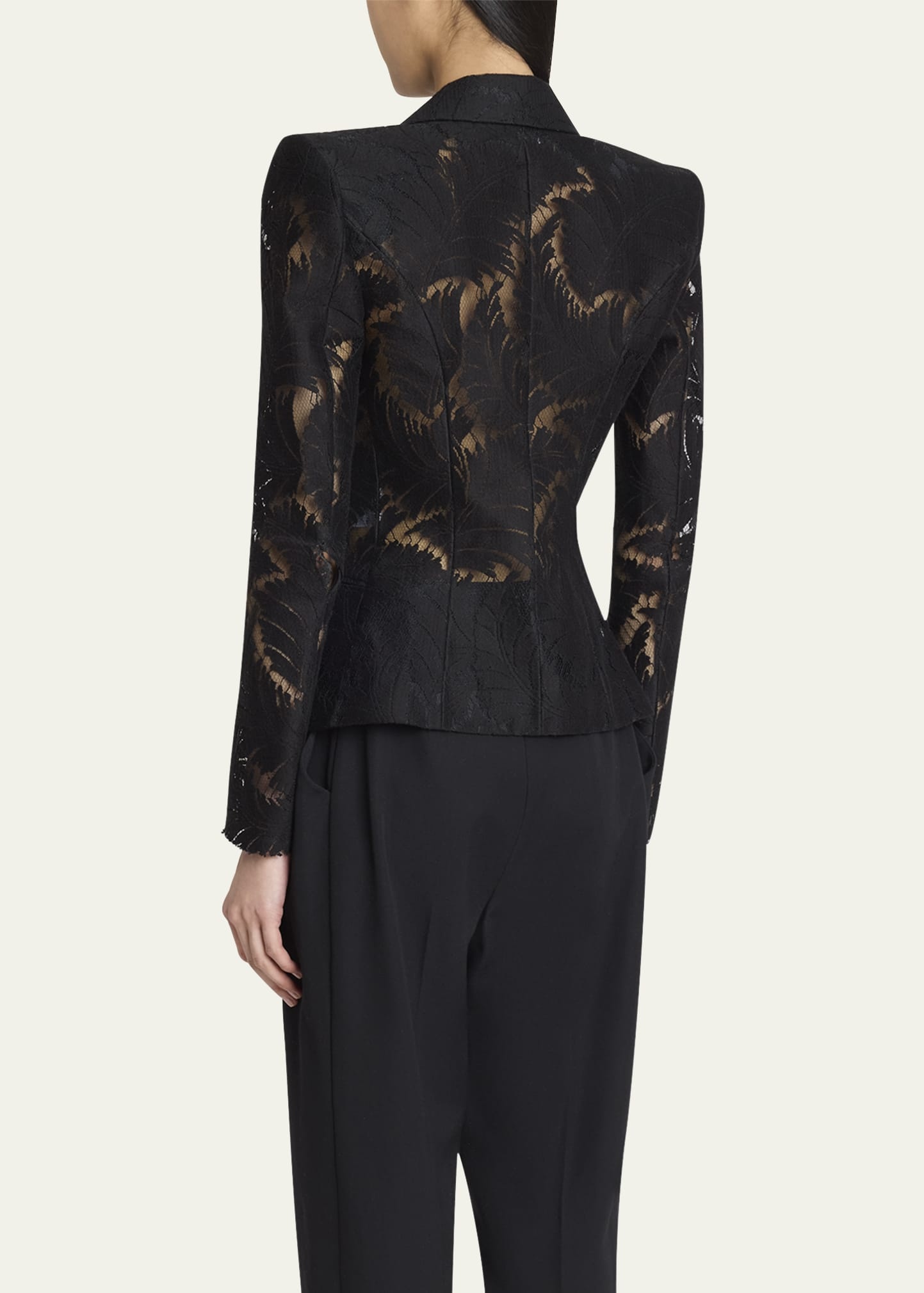 Single-Breasted Fitted Lace Jacket - 3