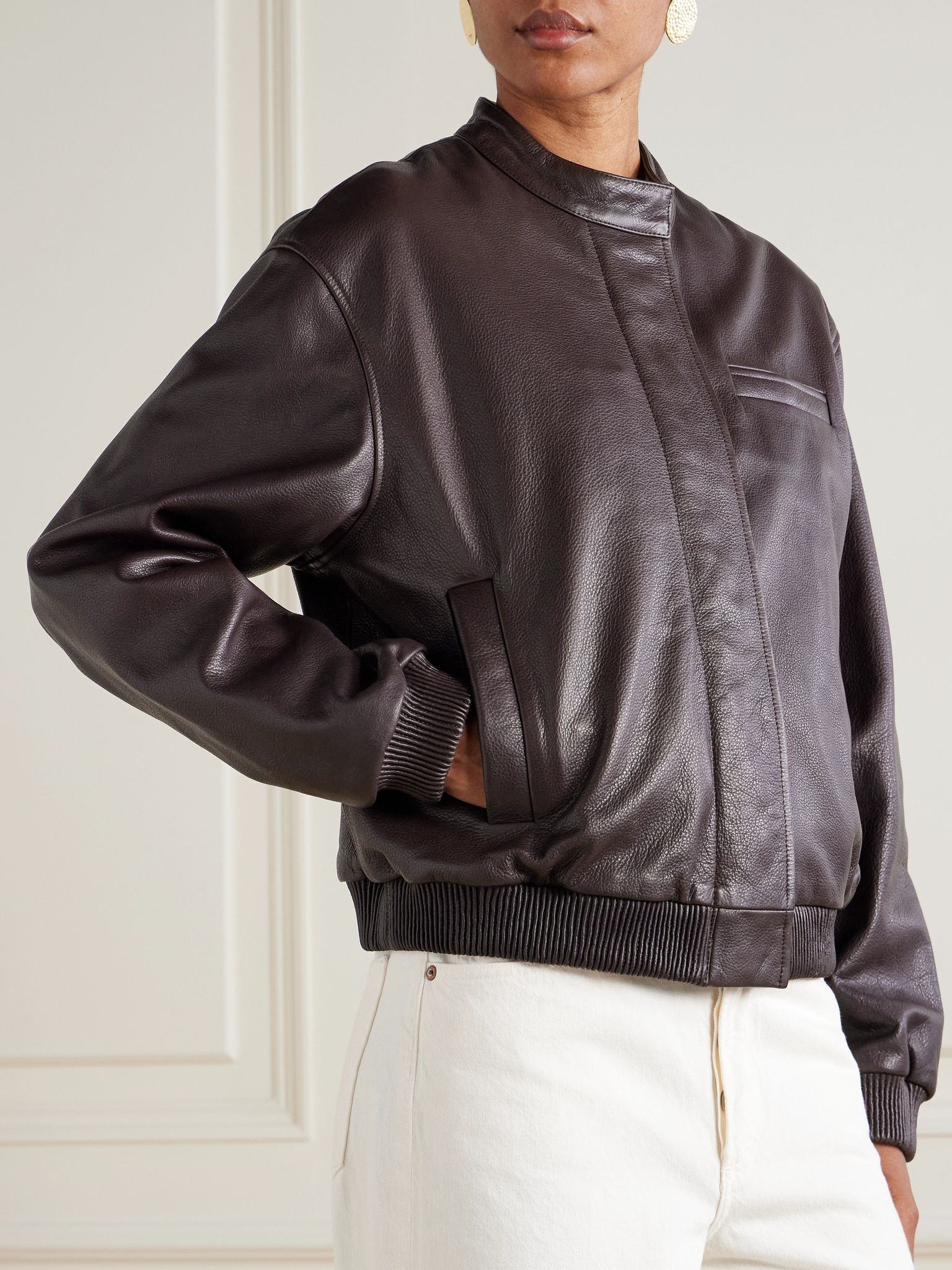 Marlow textured-leather jacket Brown - 3
