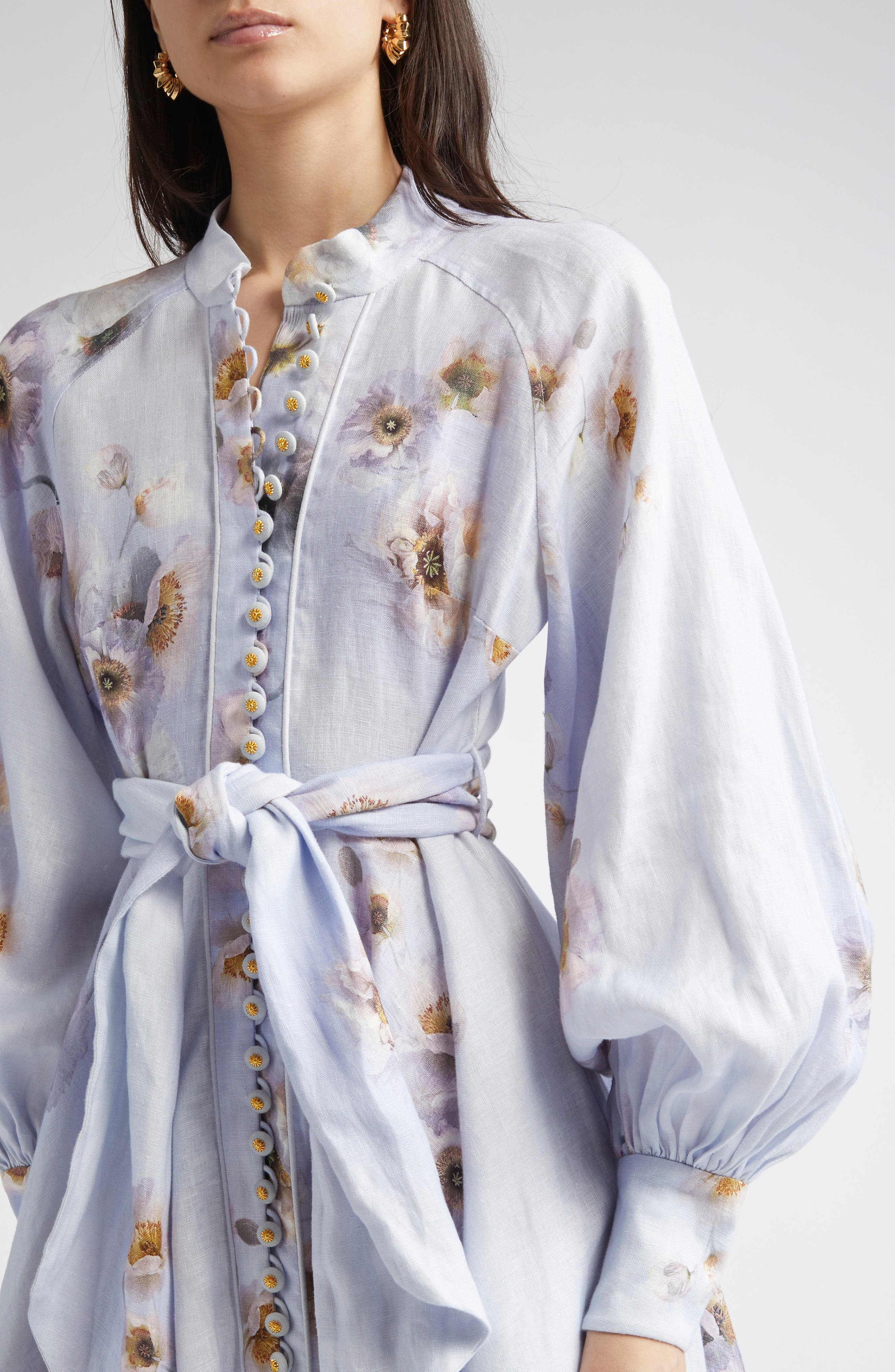 Zimmermann Hypnotic Long Sleeve Belted Linen Minidress in Lilac Poppy at Nordstrom - 4