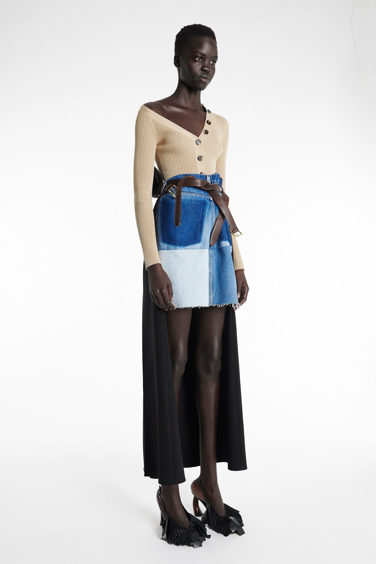 UPCYCLED DENIM SKIRT WITH PANT DETAIL BLUE - 5