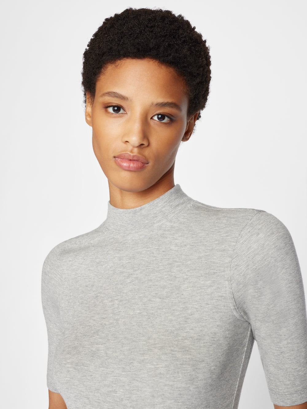 Refined Rib Mock Neck in Gris Heather - 4