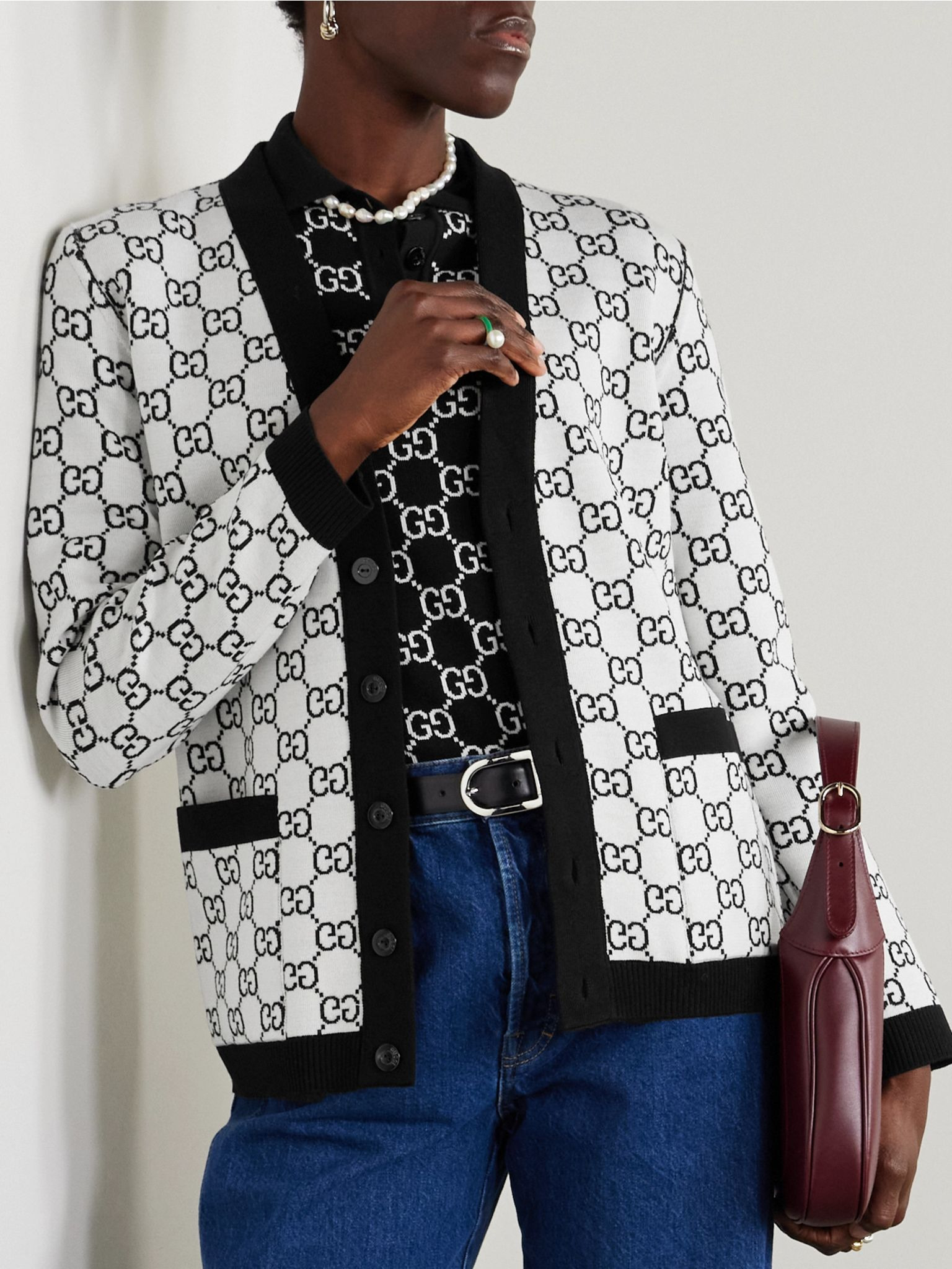 Reversible jacquard-knit wool-blend cardigan Black - 6
