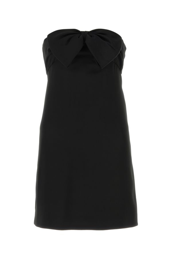 Saint Laurent Woman Black Satin Mini Dress - 1