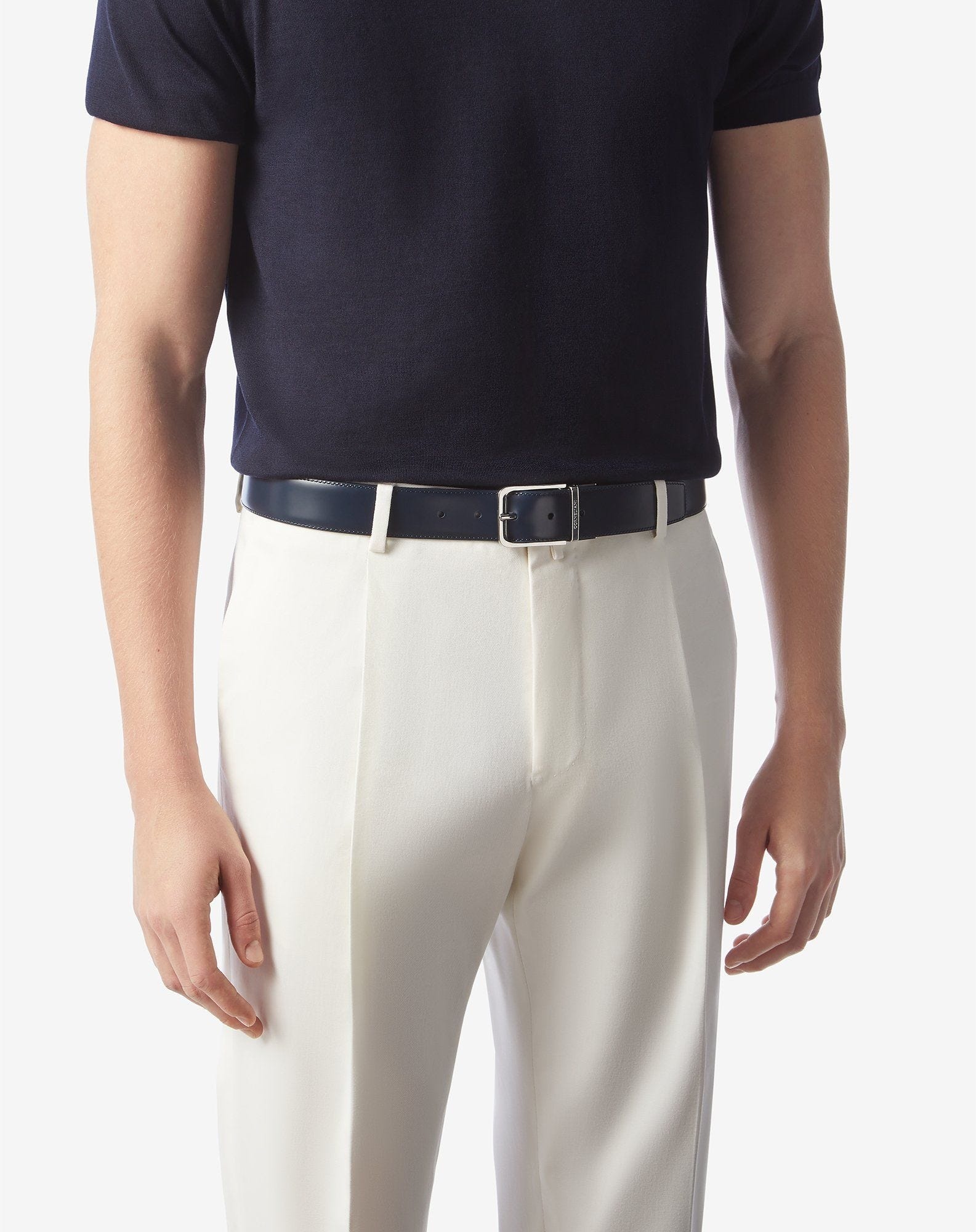 Navy blue elk print leather belt - 3