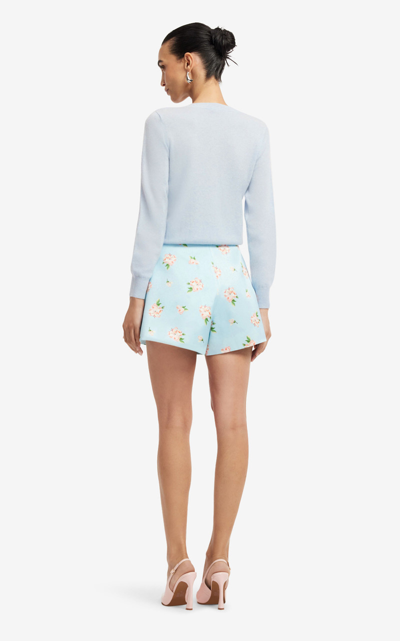 Abby Floral-Print High-Waisted Cotton-Silk Shorts light blue 7