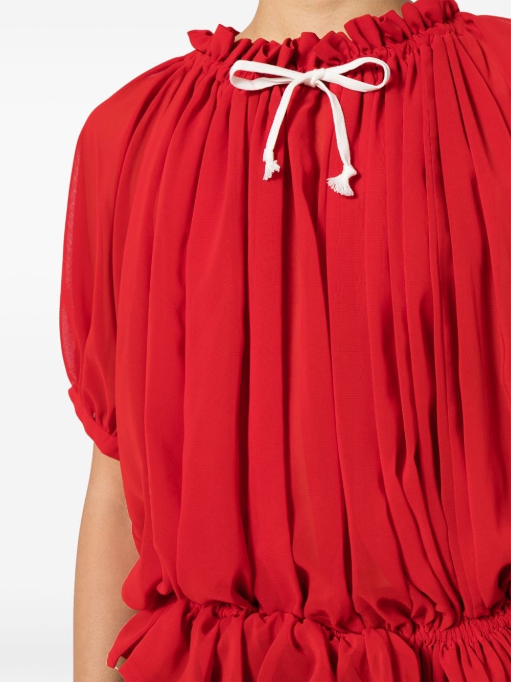 contrasting-bow ruched semi-sheer blouse - 5