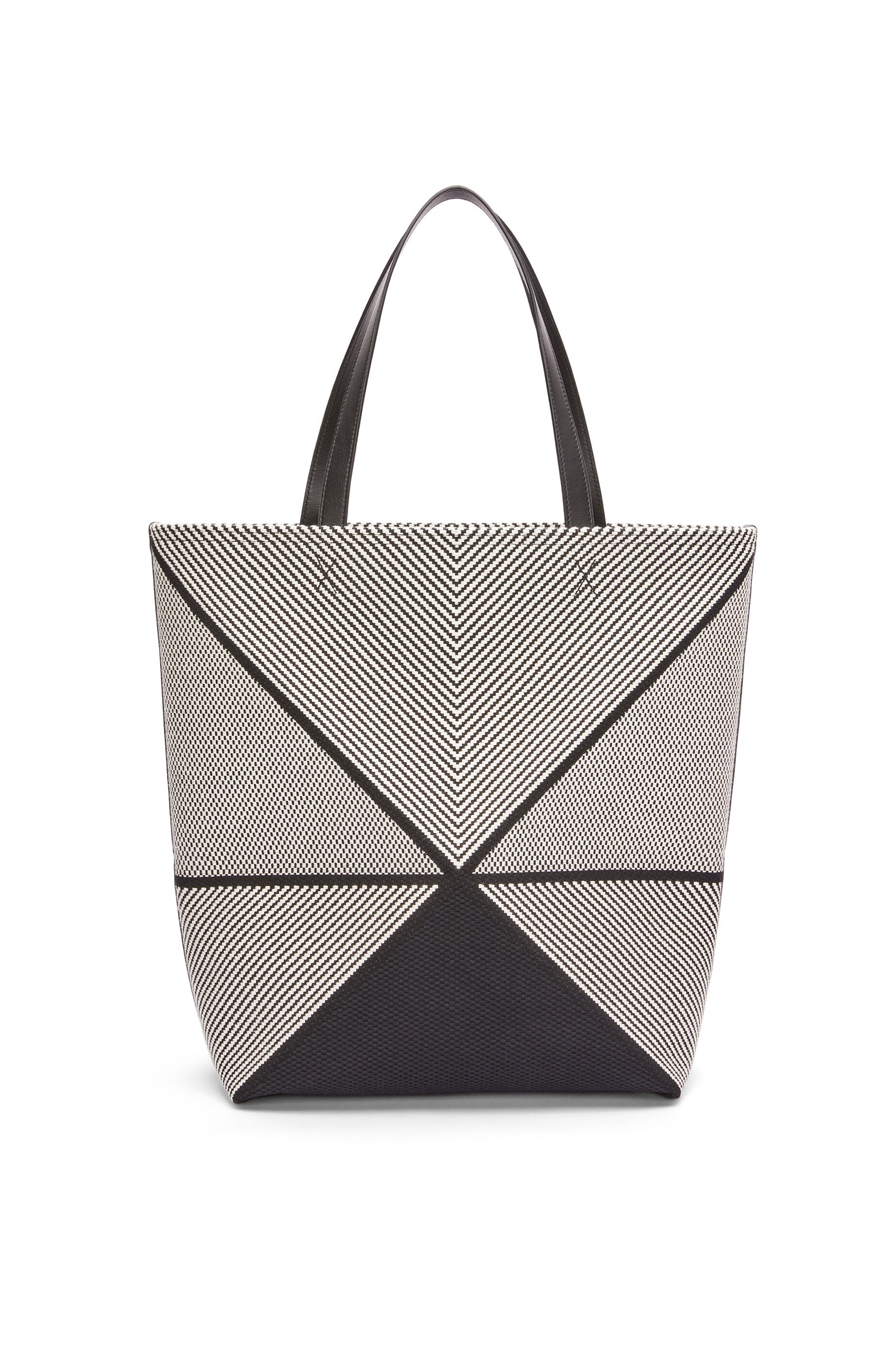 XL Puzzle Fold tote in canvas jacquard and calfskin - 1