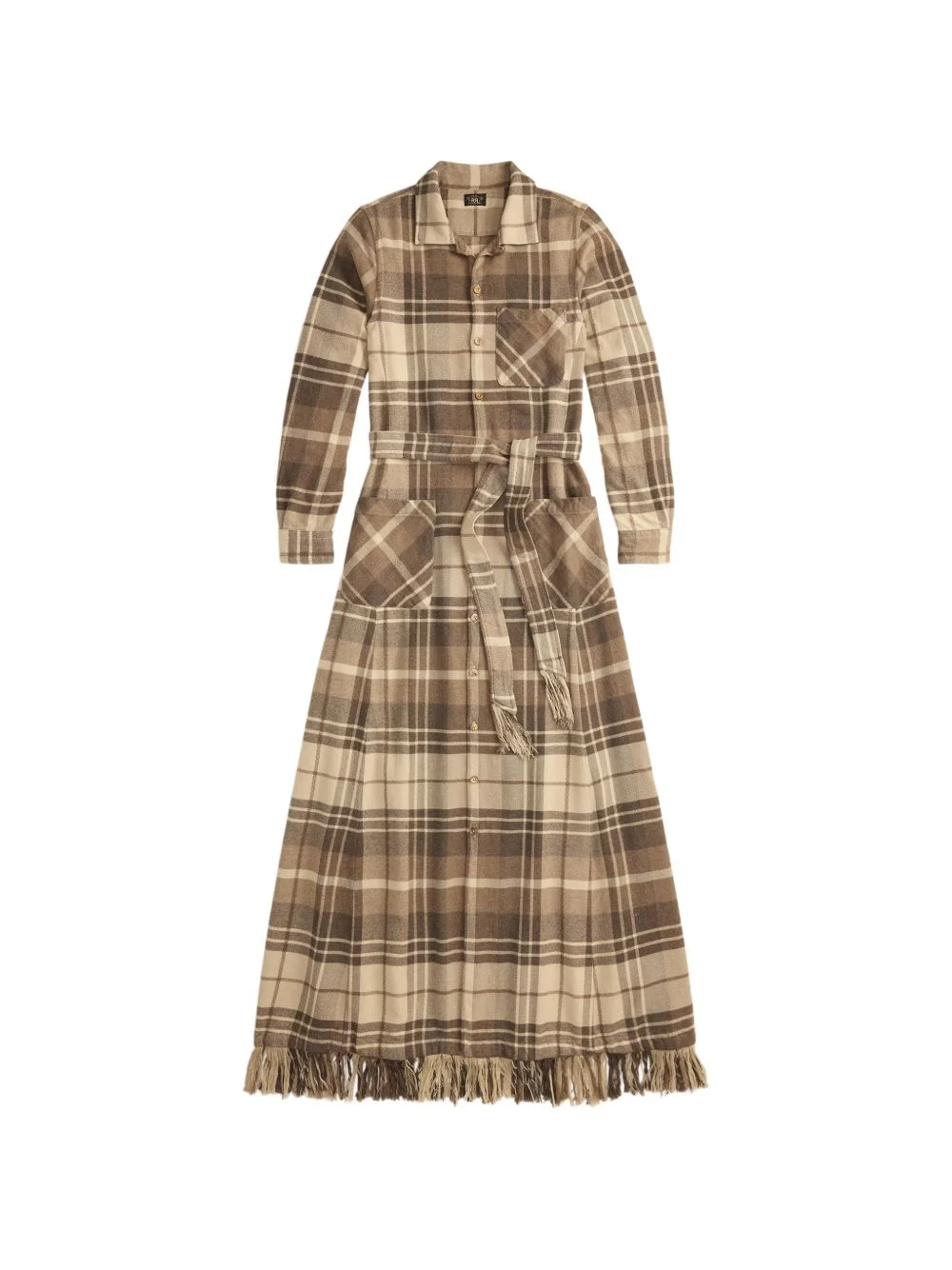 maxi plaid-check fringed-trim dress - 1
