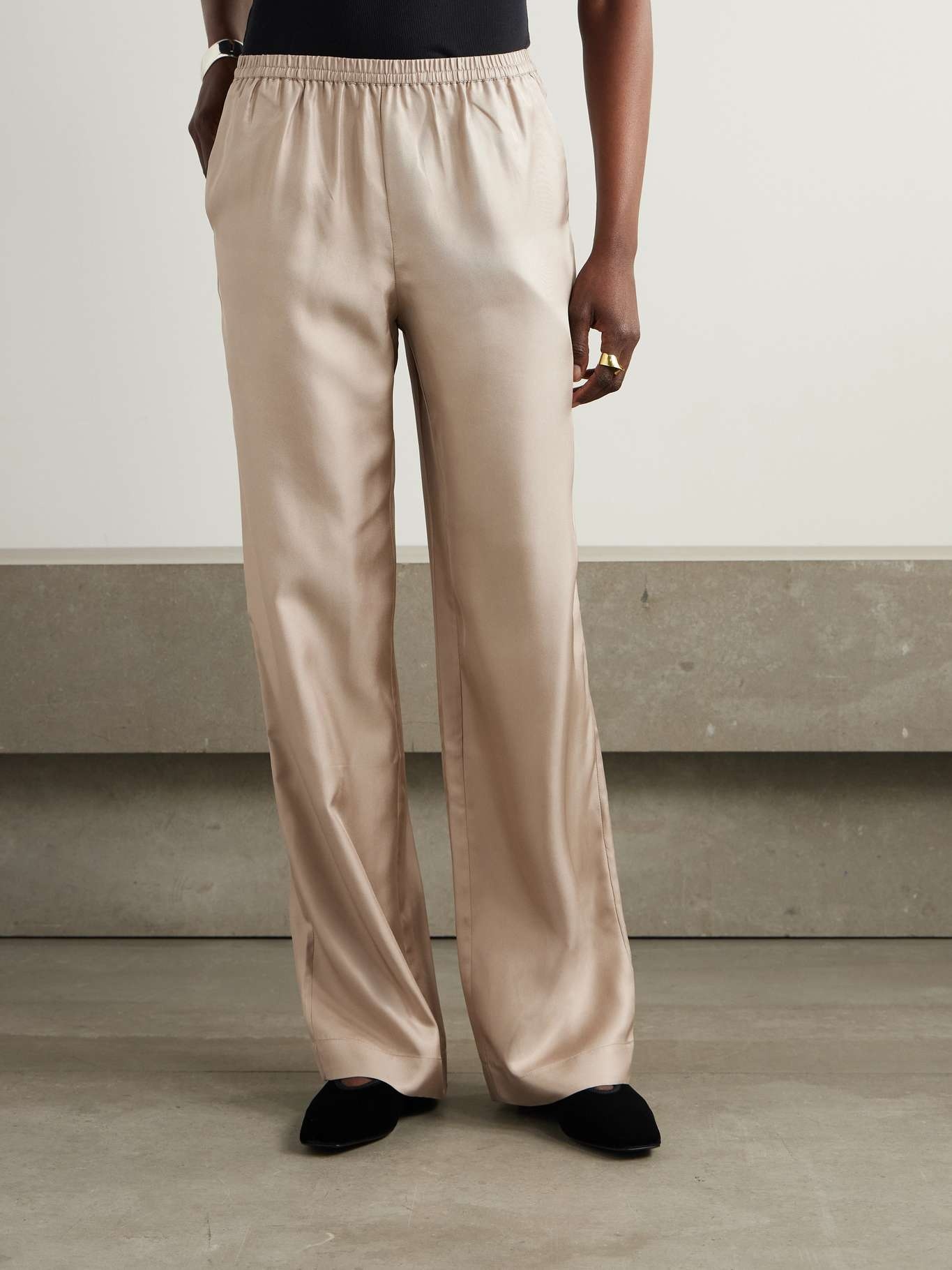 Alera silk-twill wide-leg pants Beige - 3
