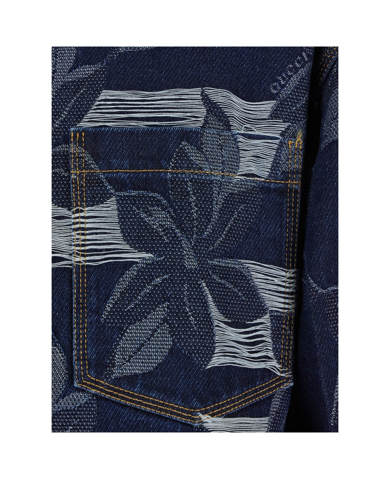 Blue Jacket With All-over Floral Motif And Ripped Details In Denim Man - 3
