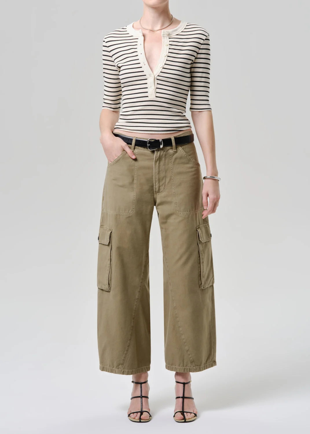 Nali Short Sleeve Henley In Quartz Stripe - 1