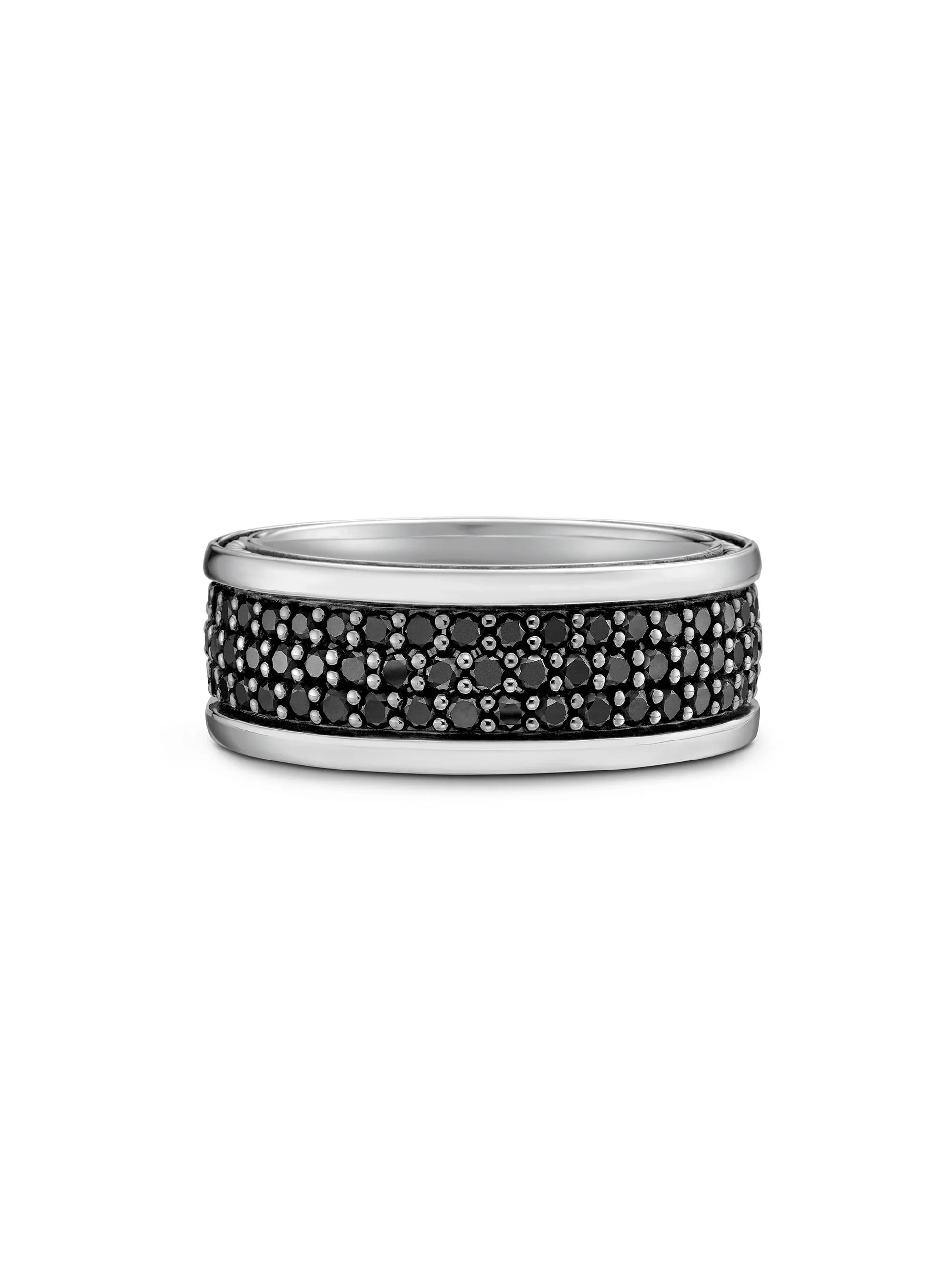 Men's Streamline Three Row Band Ring in Sterling Silver - Black - 1