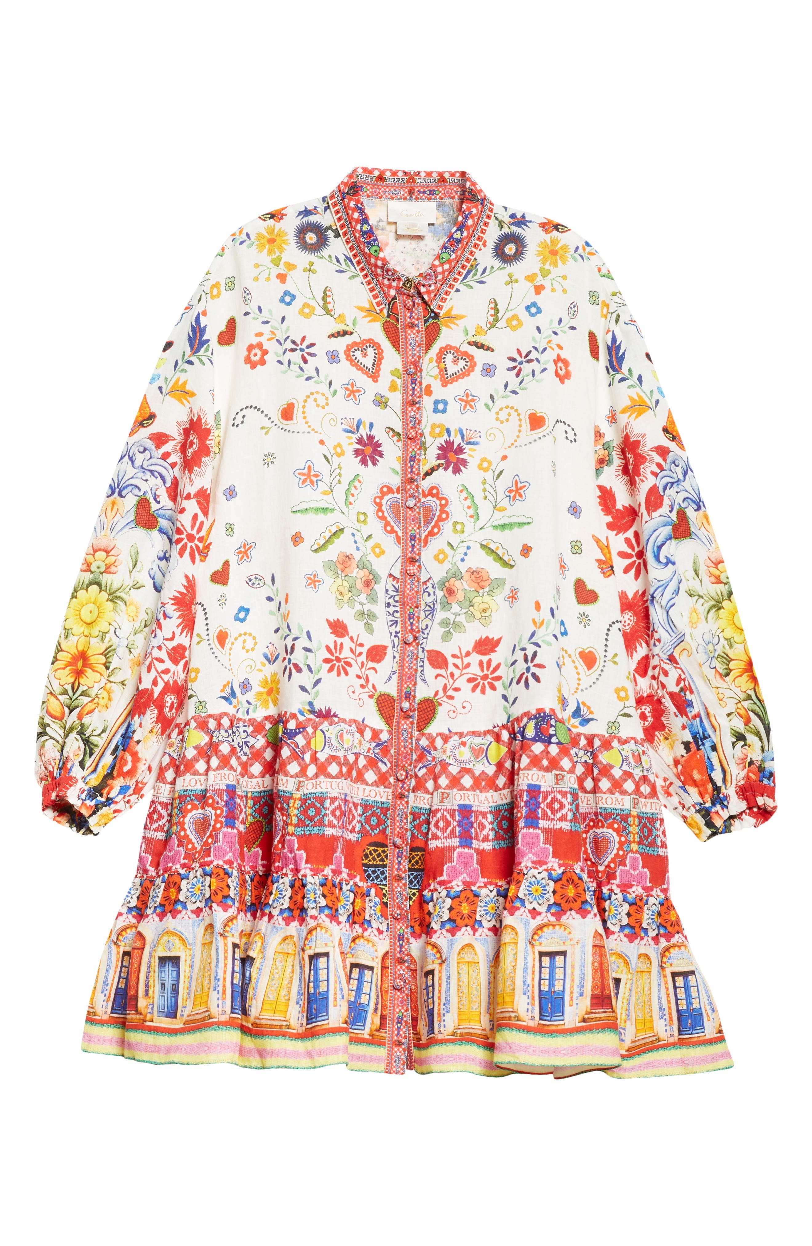 Camilla Tiered Long Sleeve Linen Shirtdress in Faith Luck Justice at Nordstrom - 5