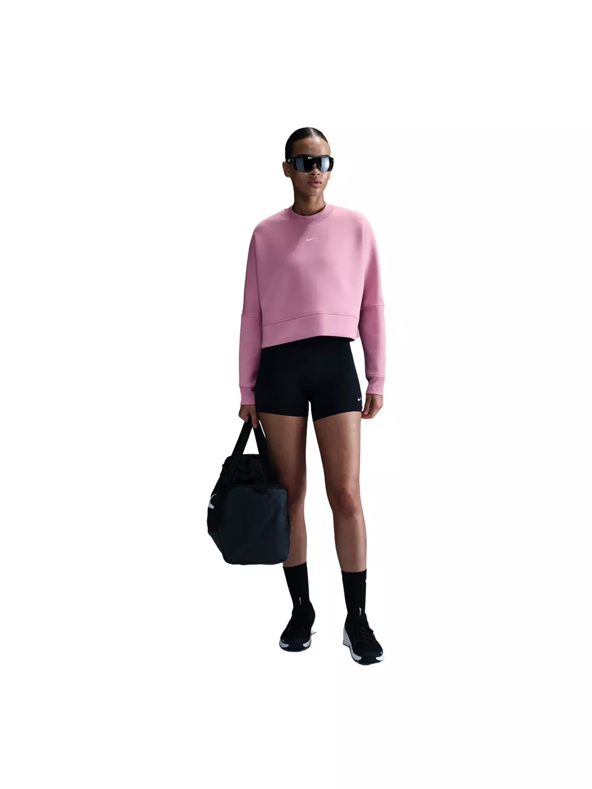 Women's Prima Dri-FIT Oversized Crew-Neck Cropped Top-Pink - 4
