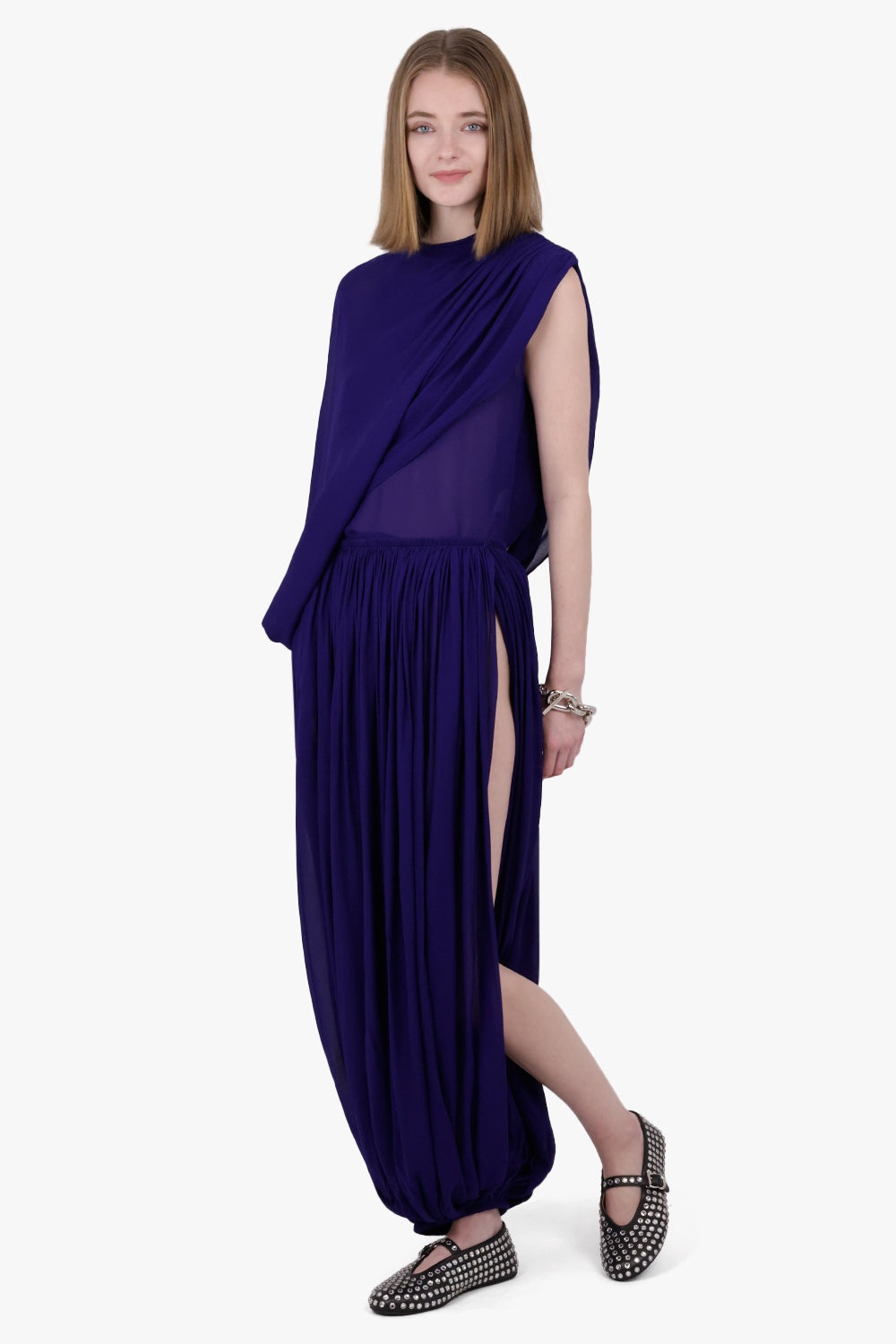 ASYMMETRIC DRAPE PLEAT PANT | PURPLE - 2