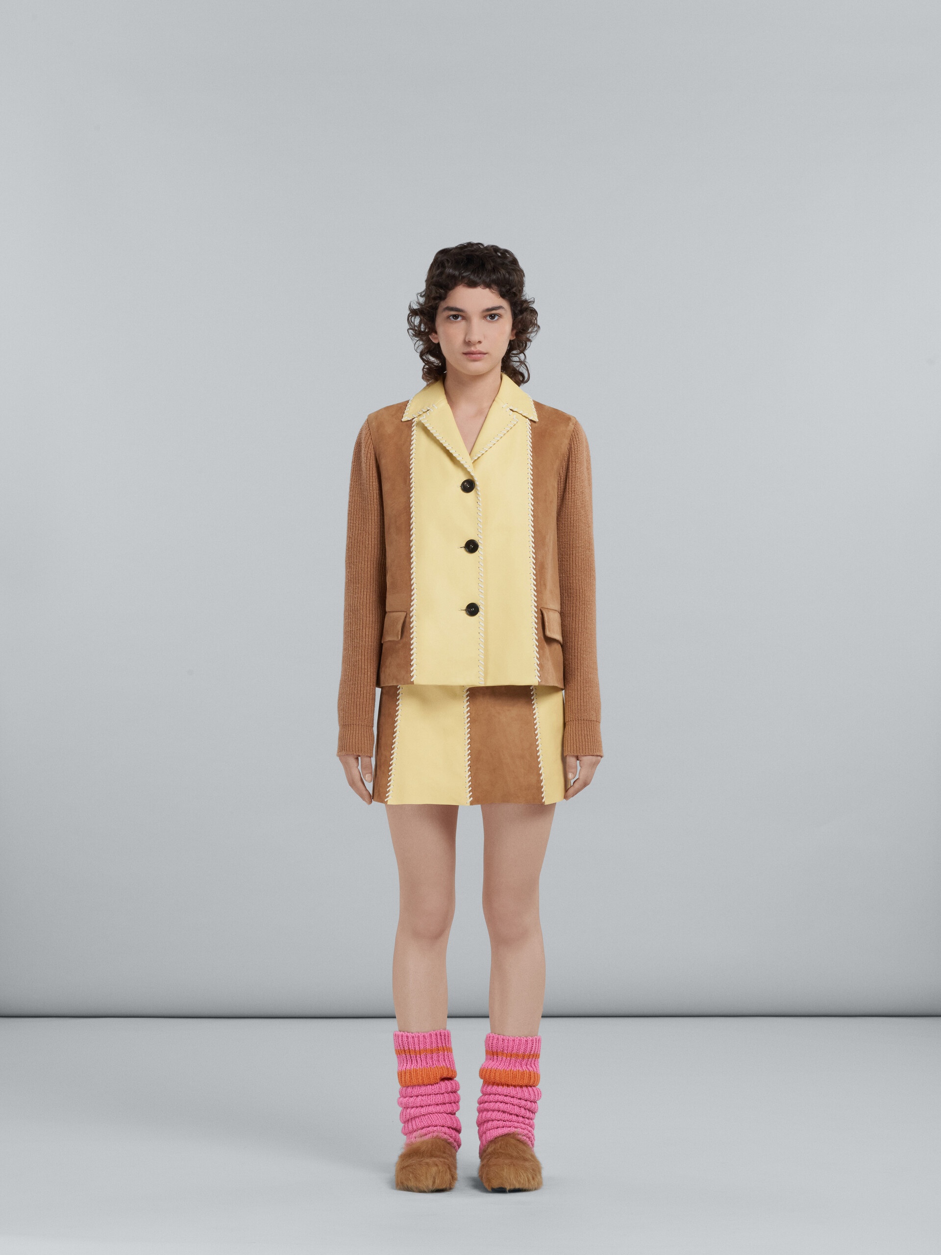 BROWN NAPPA AND SUEDE SKIRT - 2