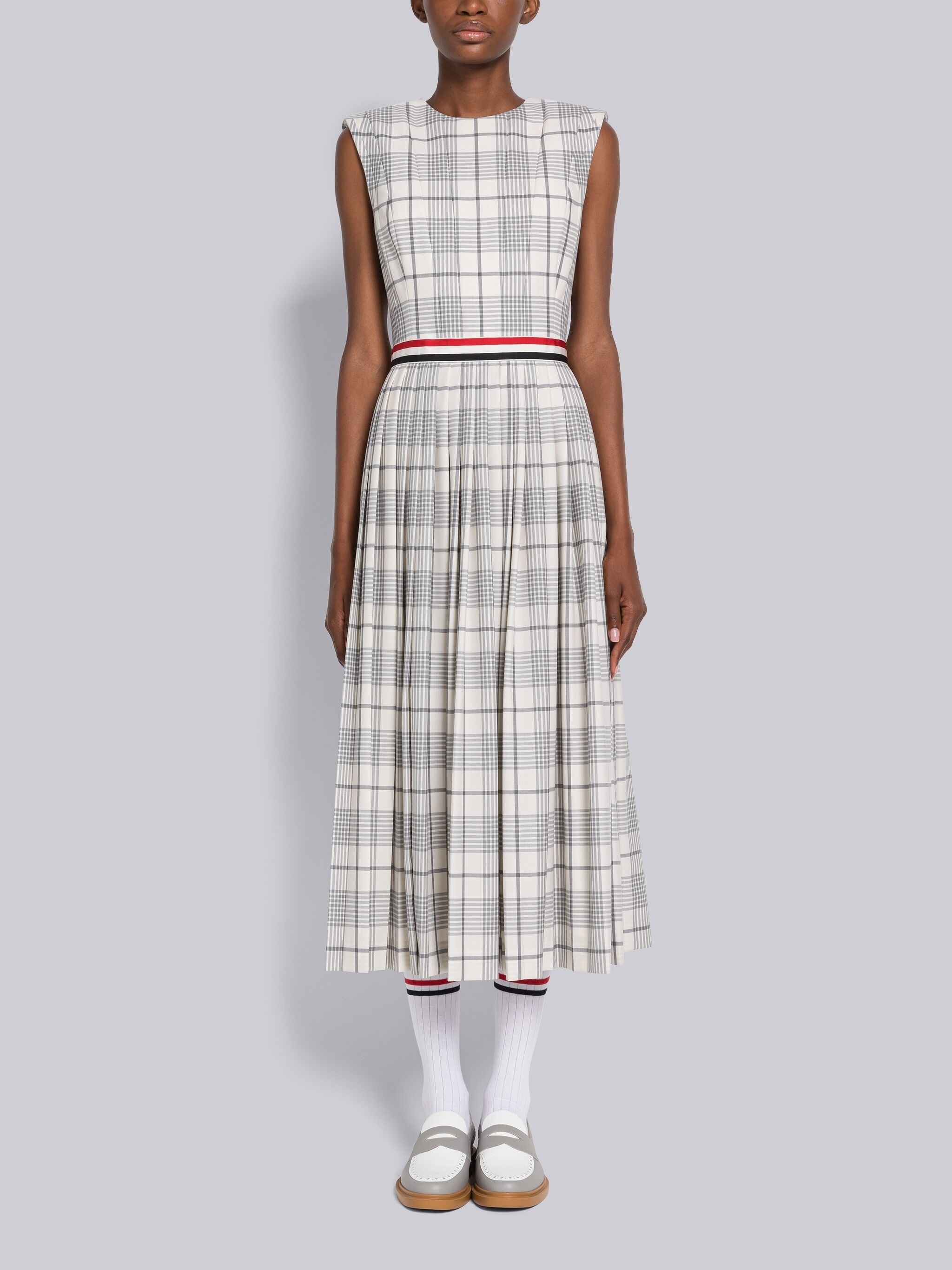 Hairline Check Suiting Narrow Pleated Dress - 1