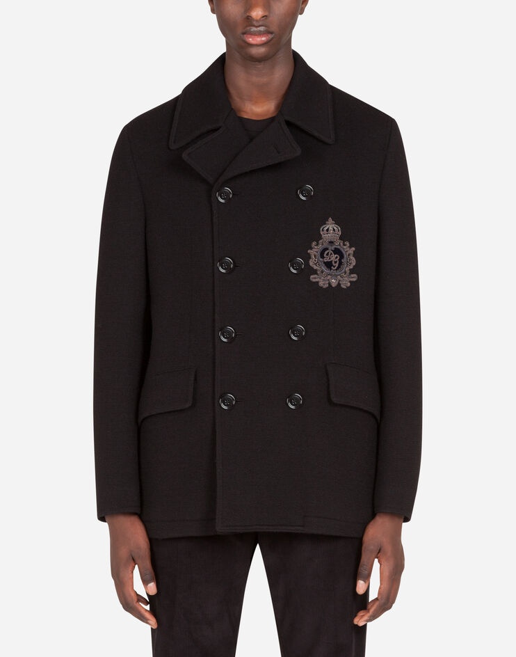 Jersey wool pea coat with patch embellishment - 1