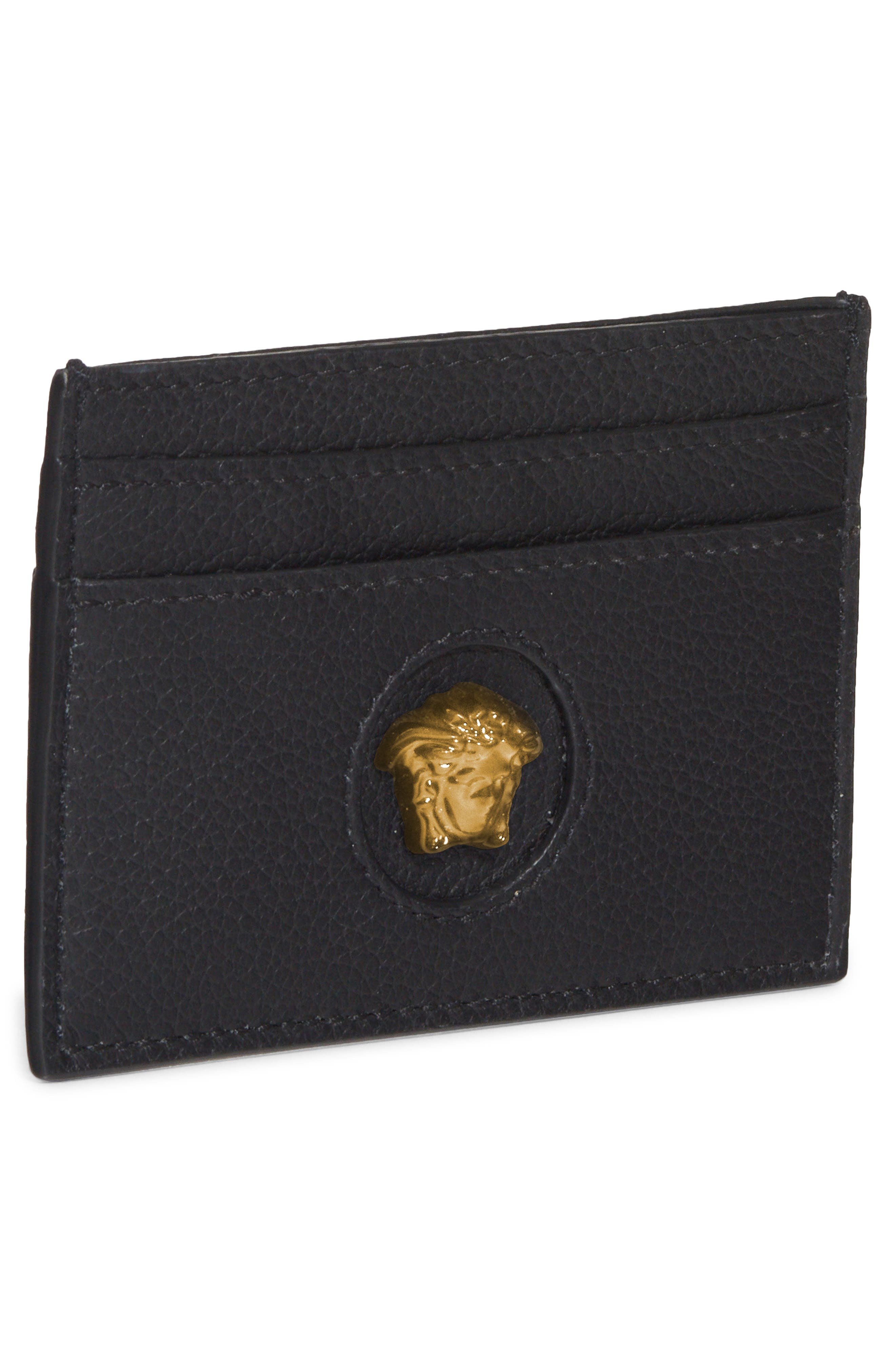 Medusa Leather Card Case in Black- Gold - 2