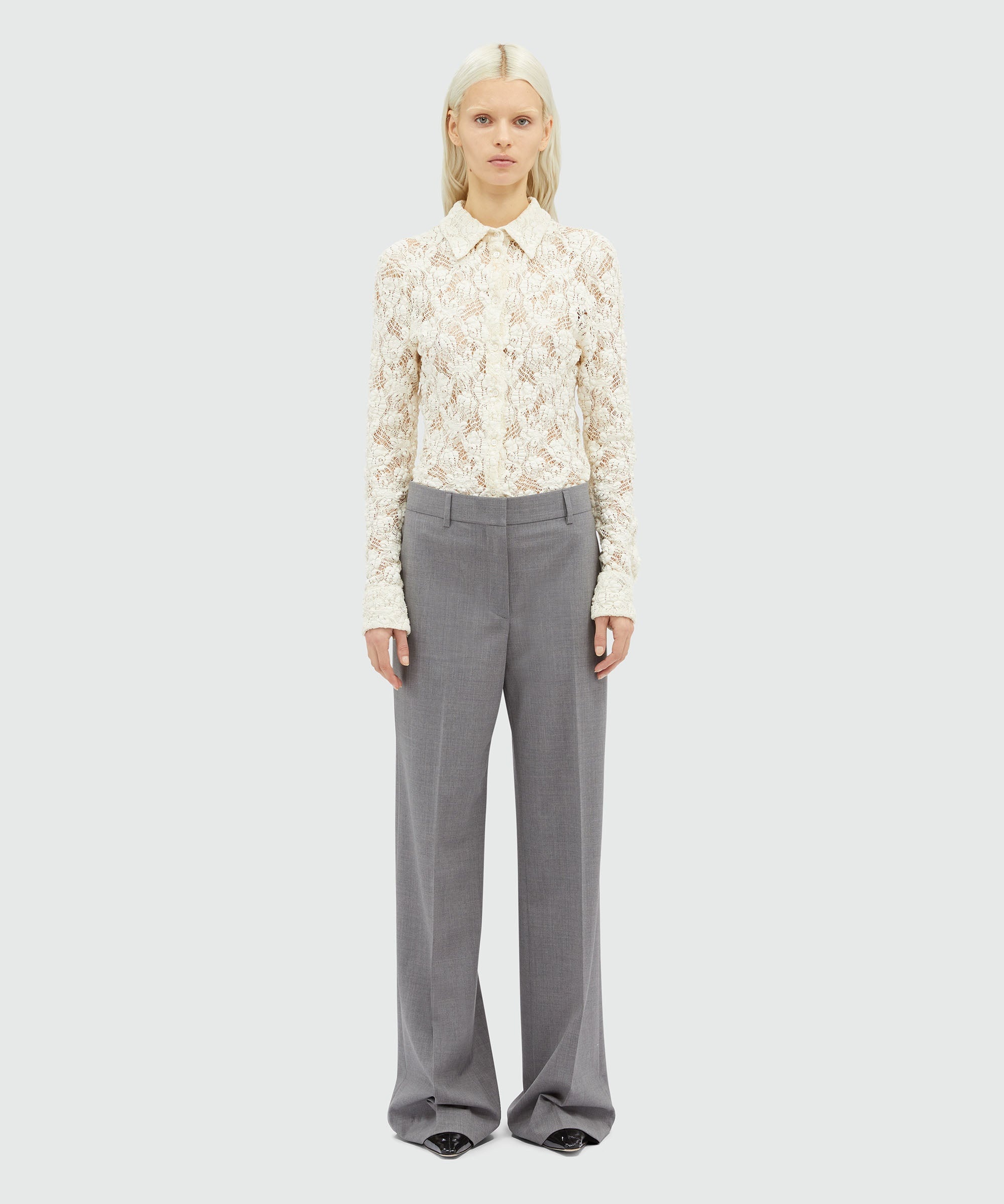 Grey melange tailored palazzo pants - 2