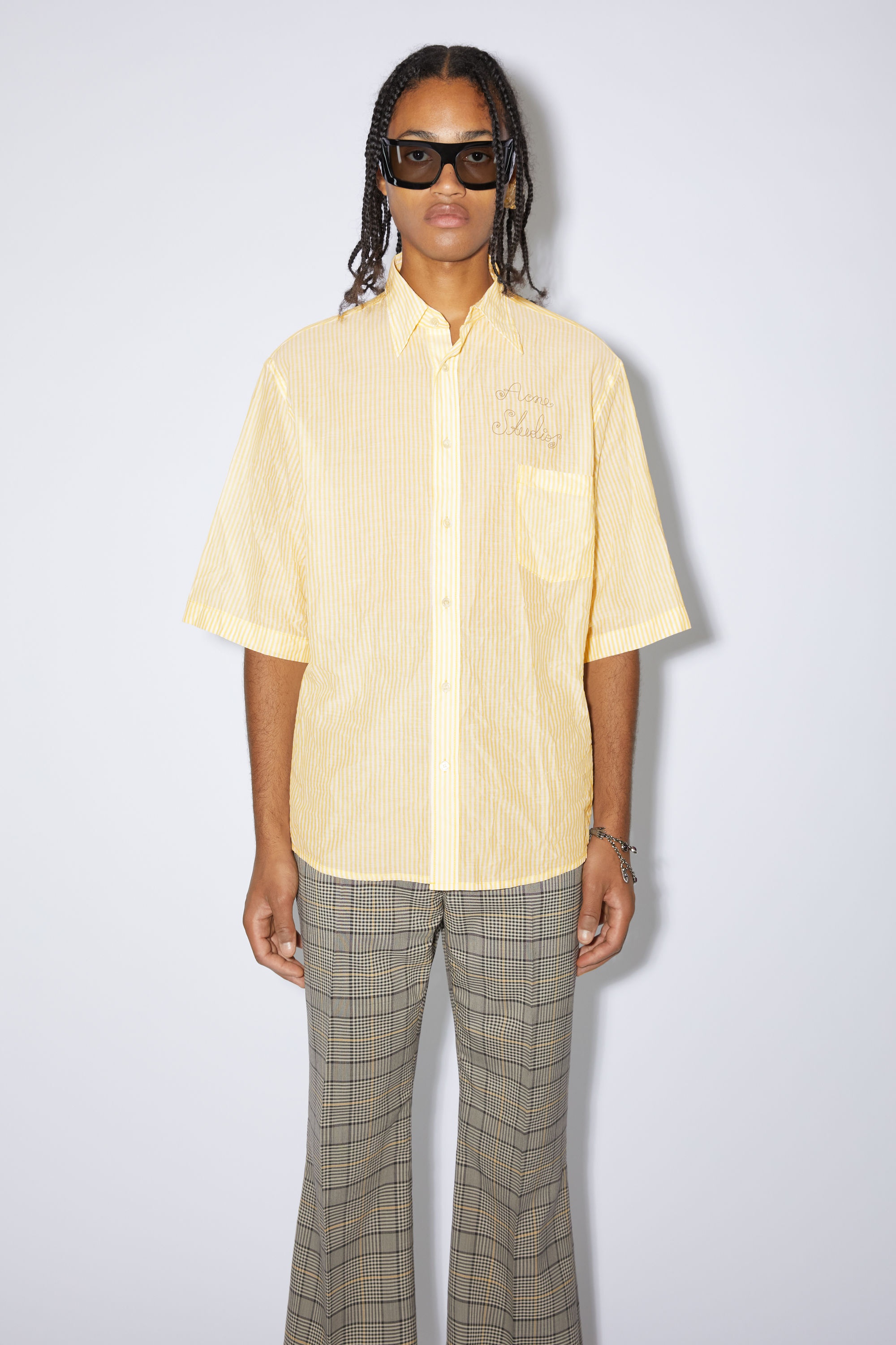 Short sleeve button-up shirt - Yellow/white - 2