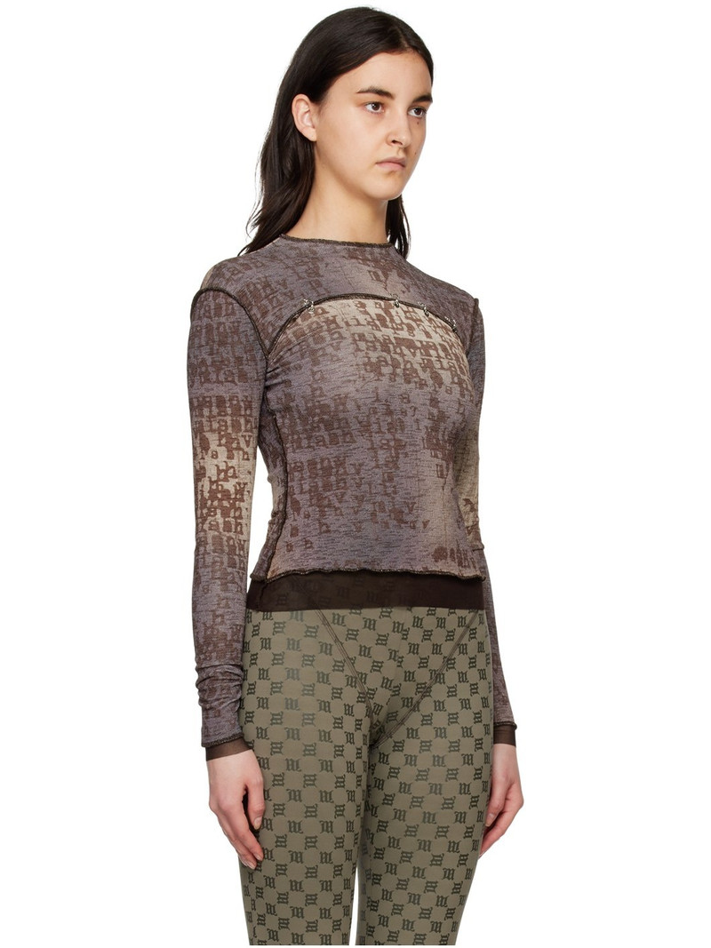 Brown Typewriter Pierced Long Sleeve T-Shirt 2