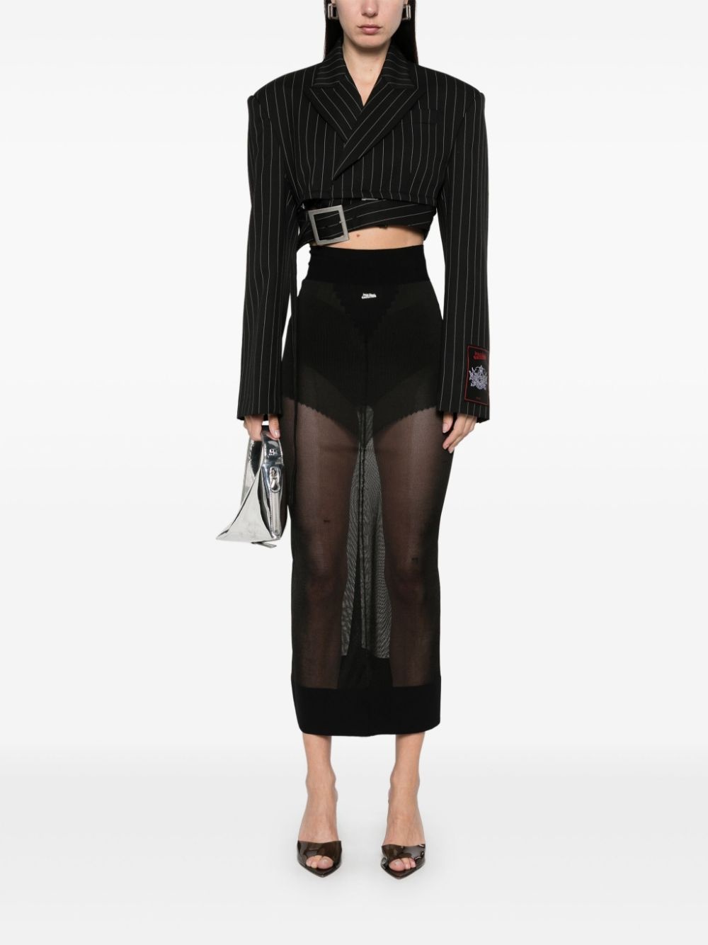 pinstriped cropped blazer - 2