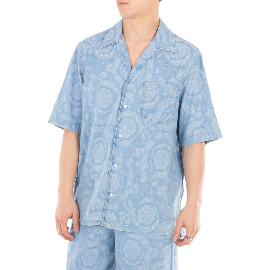 Versace Barocco Print Chambray Denim Shirt - 4