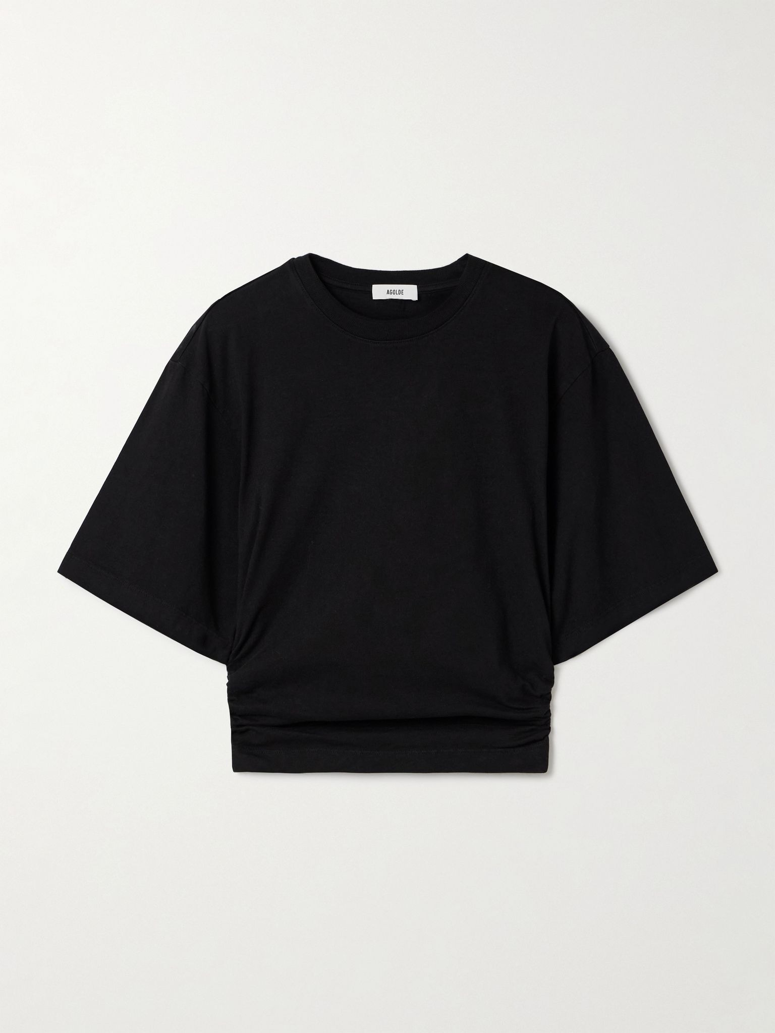 Shari ruched cotton-jersey T-shirt Black - 1