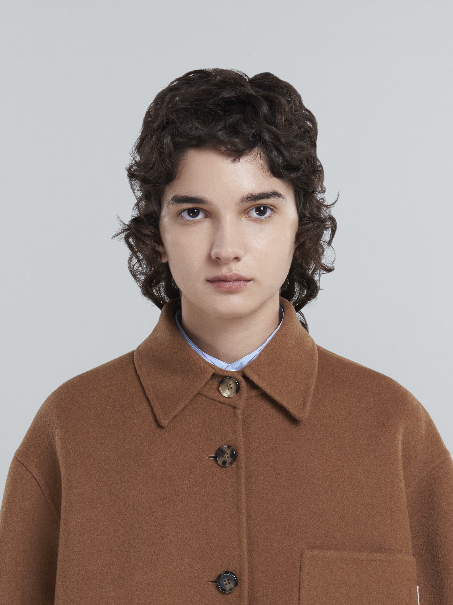 LONG BROWN WOOL OVERSHIRT - 4